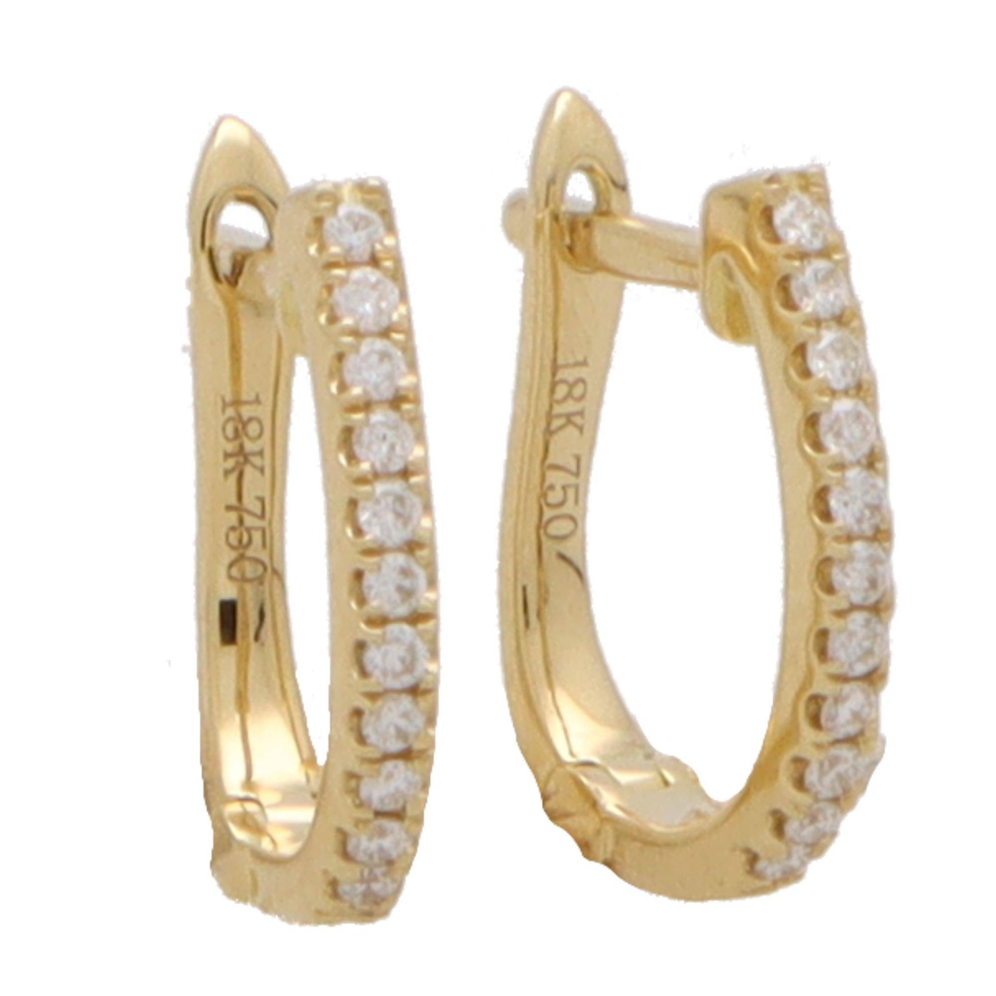Modern Petite Diamond Hoop Earrings Set in 18k Yellow Gold
