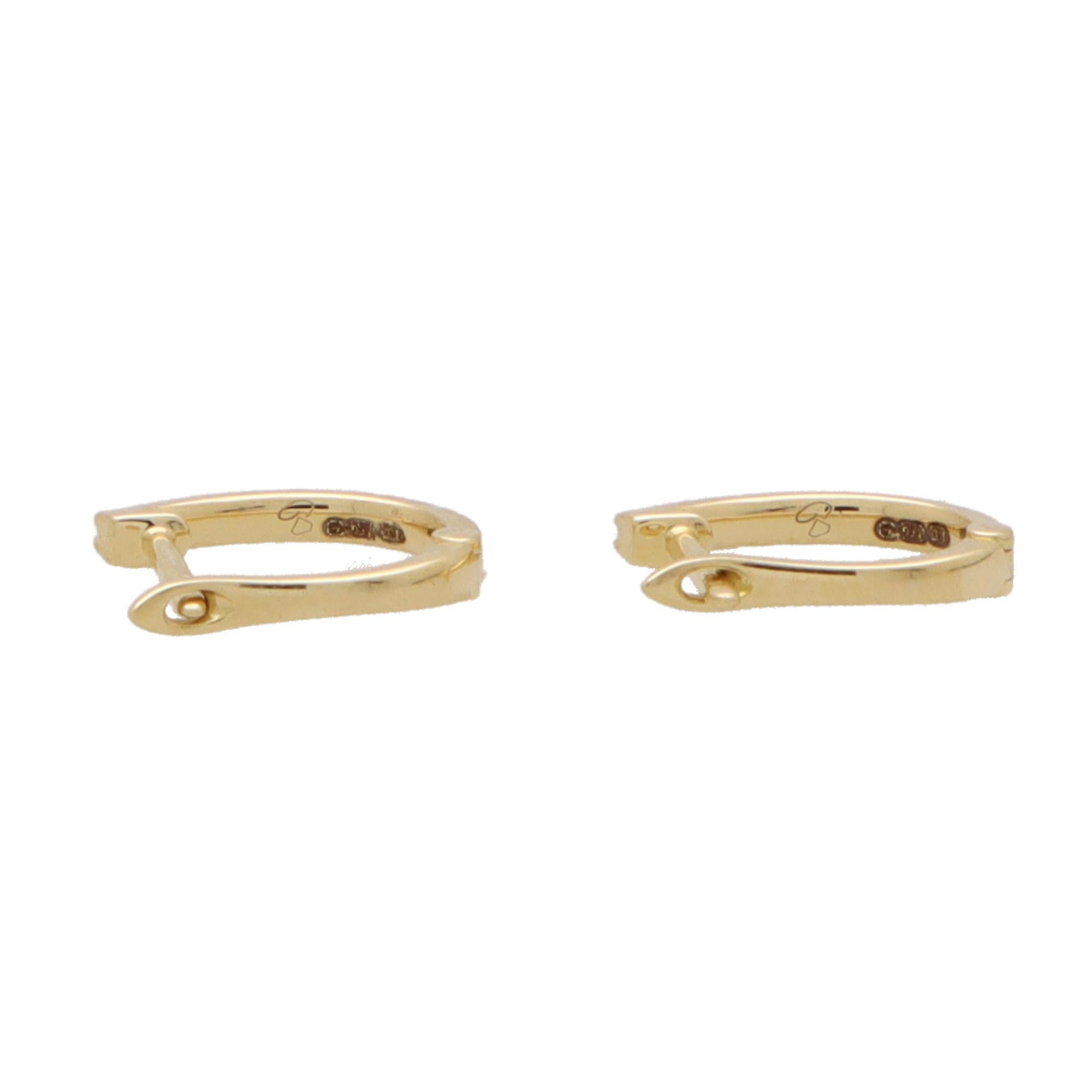 Round Cut Petite Diamond Hoop Earrings Set in 18k Yellow Gold