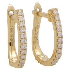 Petite Diamond Hoop Earrings Set in 18k Yellow Gold
