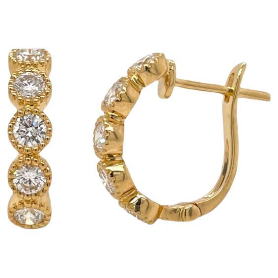 Petite Diamond Milgrain Hoop in 18K Yellow Gold For Sale