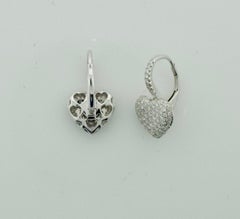 Petite Diamond Pave Heart Earrings in White Gold