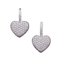Petite Diamond Pave Heart Earrings in White Gold