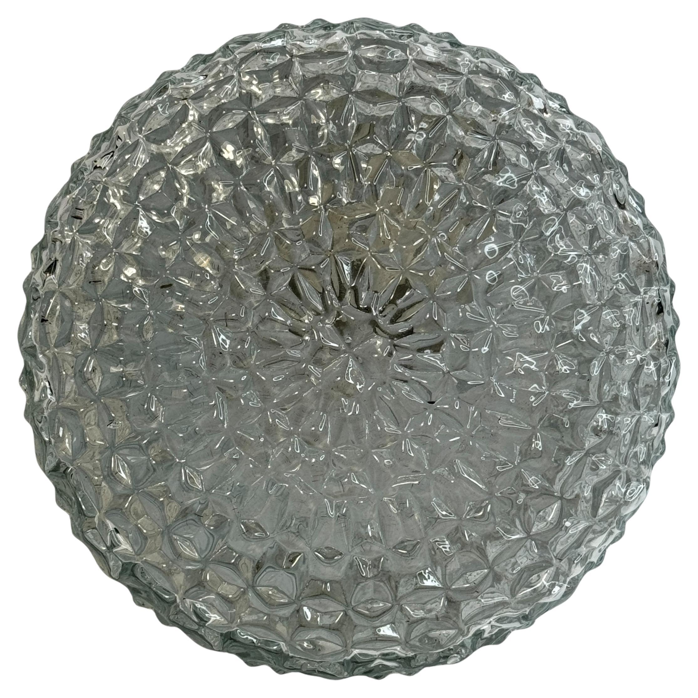 Petite Diamond Shaped clear Glass Flush Mount Ceiling Light, Germany 1980s