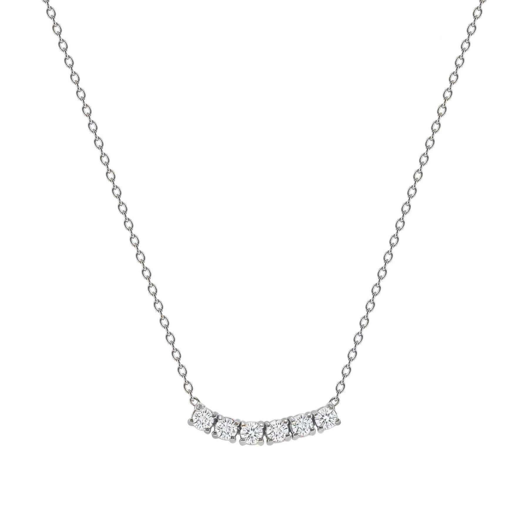 Modern Petite Diamond Six Stone Curved Necklace