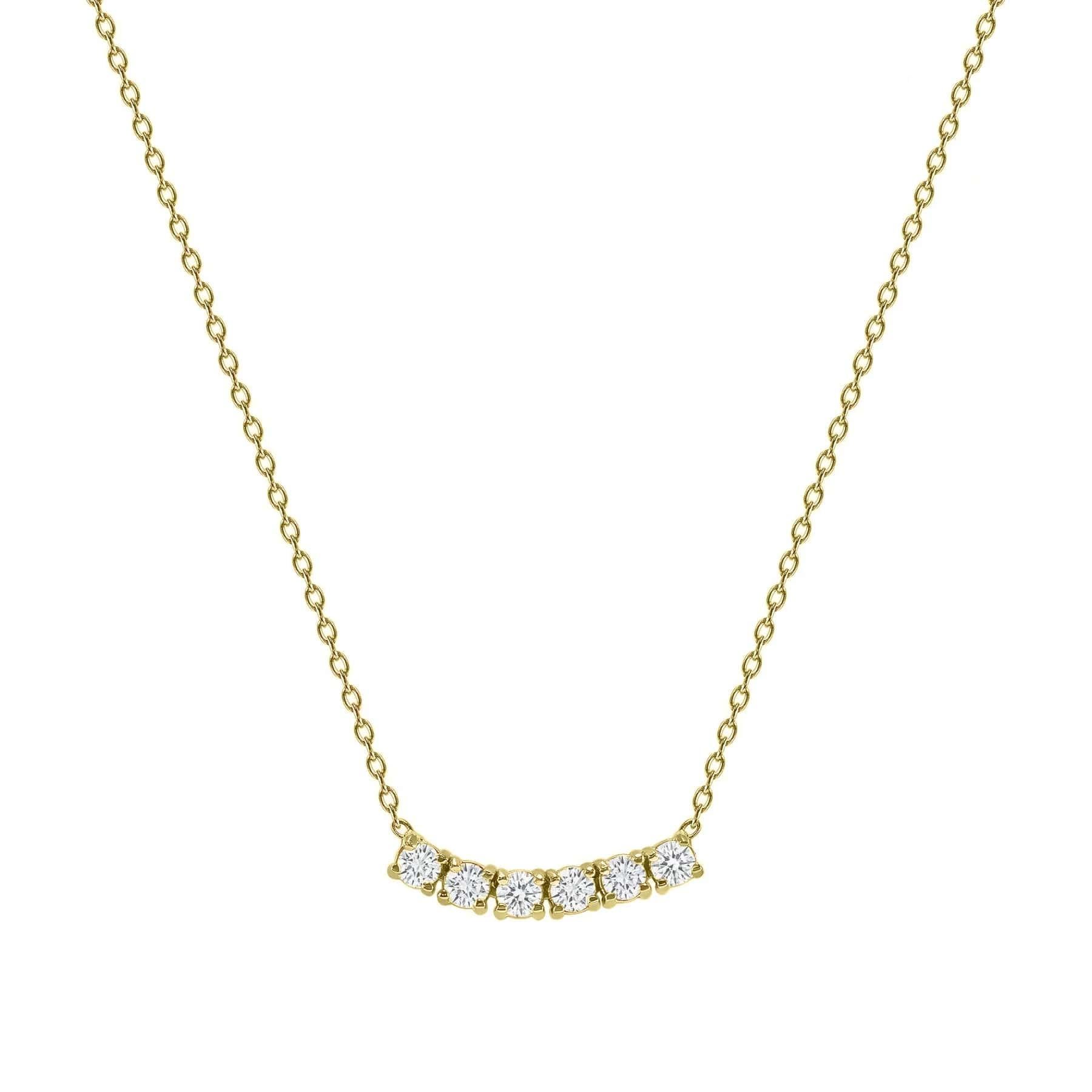 Round Cut Petite Diamond Six Stone Curved Necklace
