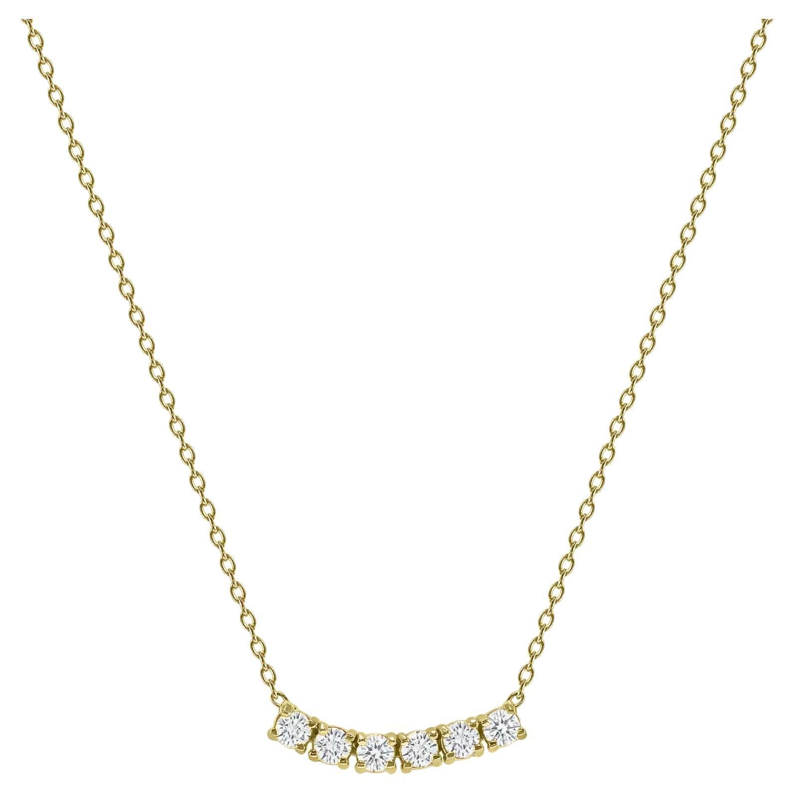 Petite Diamond 14K Gold Six Stone Curved Necklace For Sale