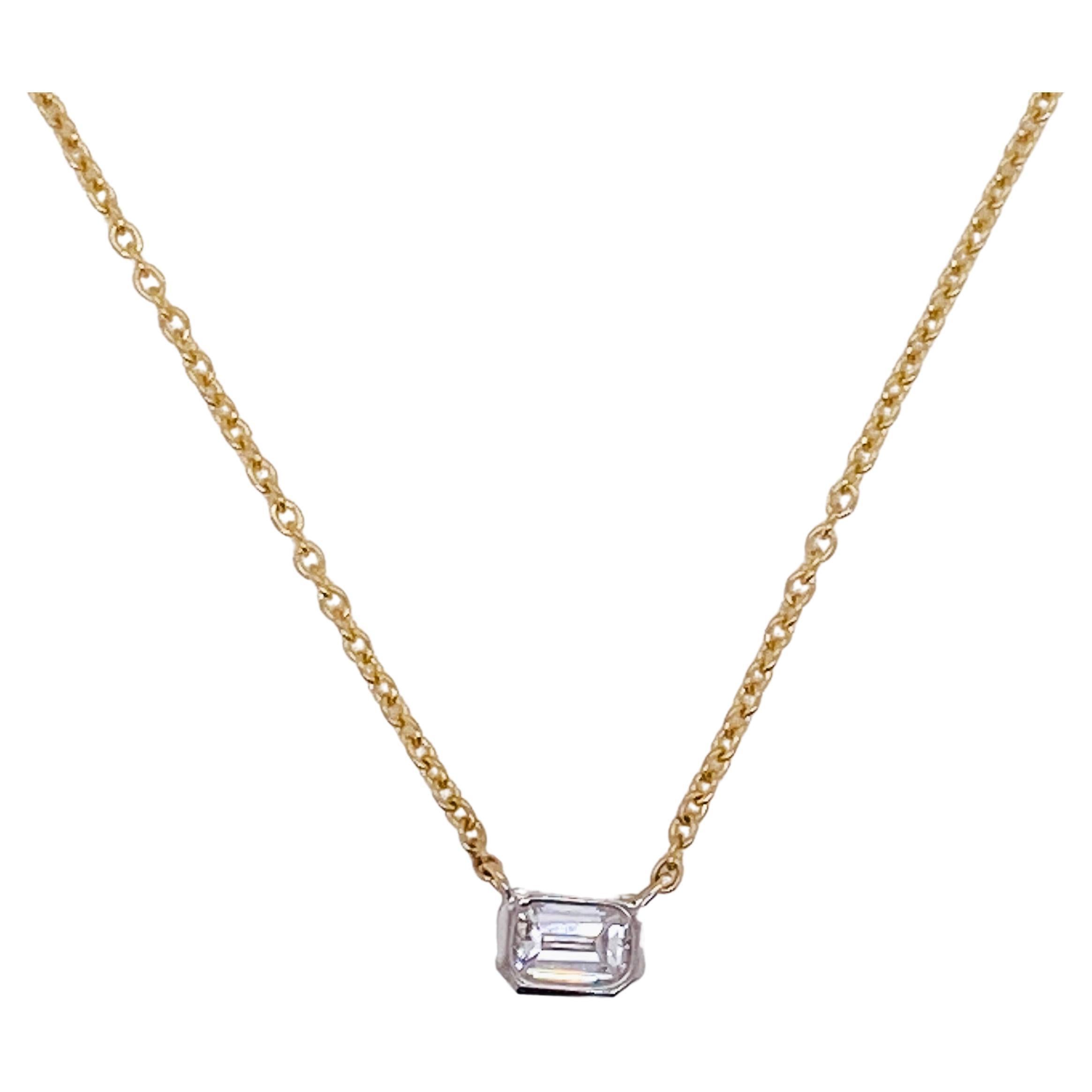Petite Diamond Stationary Layer Stack, Emerald-Cut, 14K Gold, 18 Inch Necklace