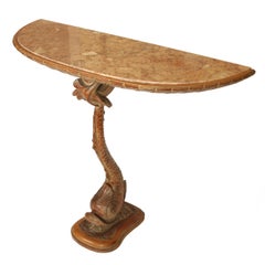 Petite Dolphin Form Console Table with Pink Marble Top