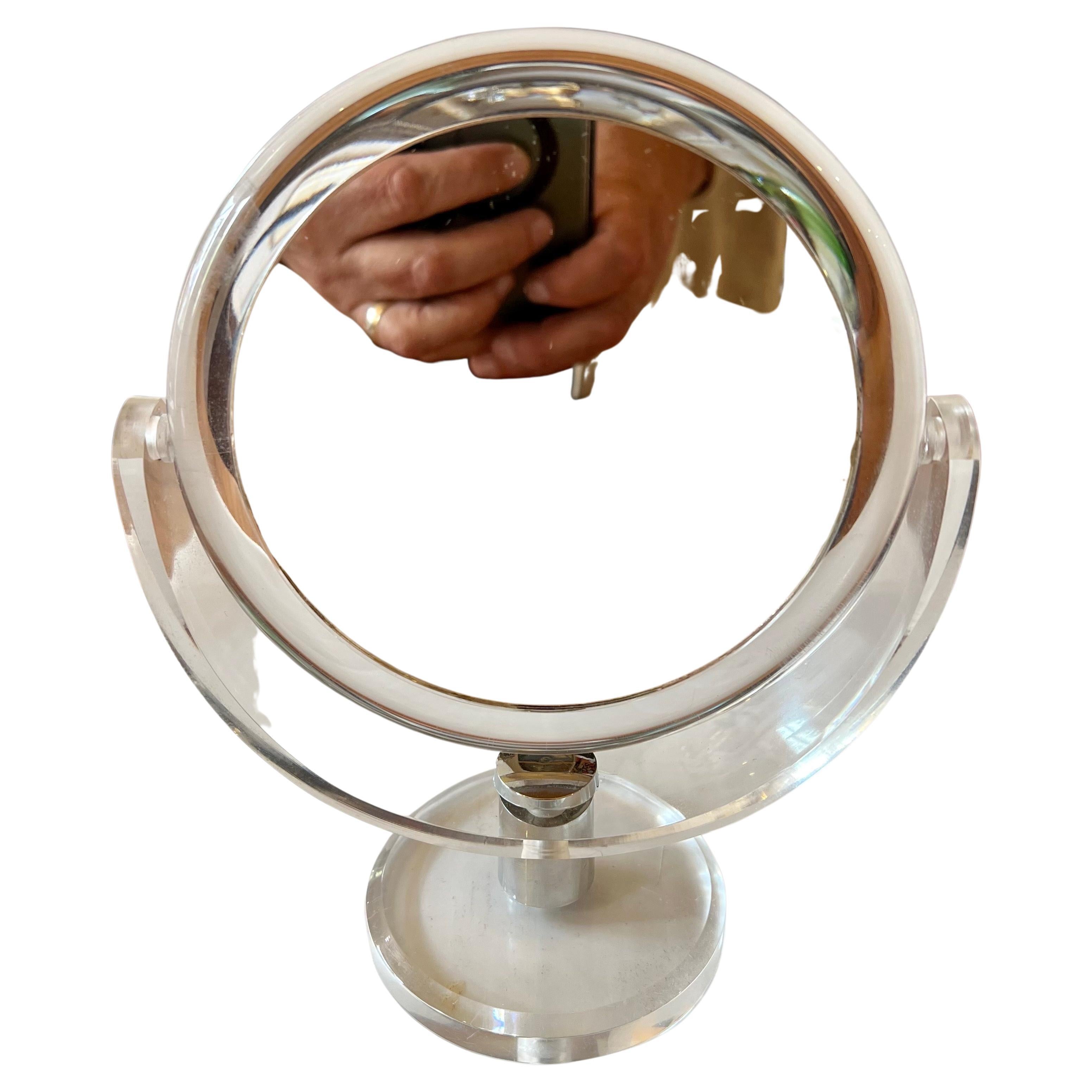 Space Age Petite Double Sided Lucite & Chrome Vanity Mirror