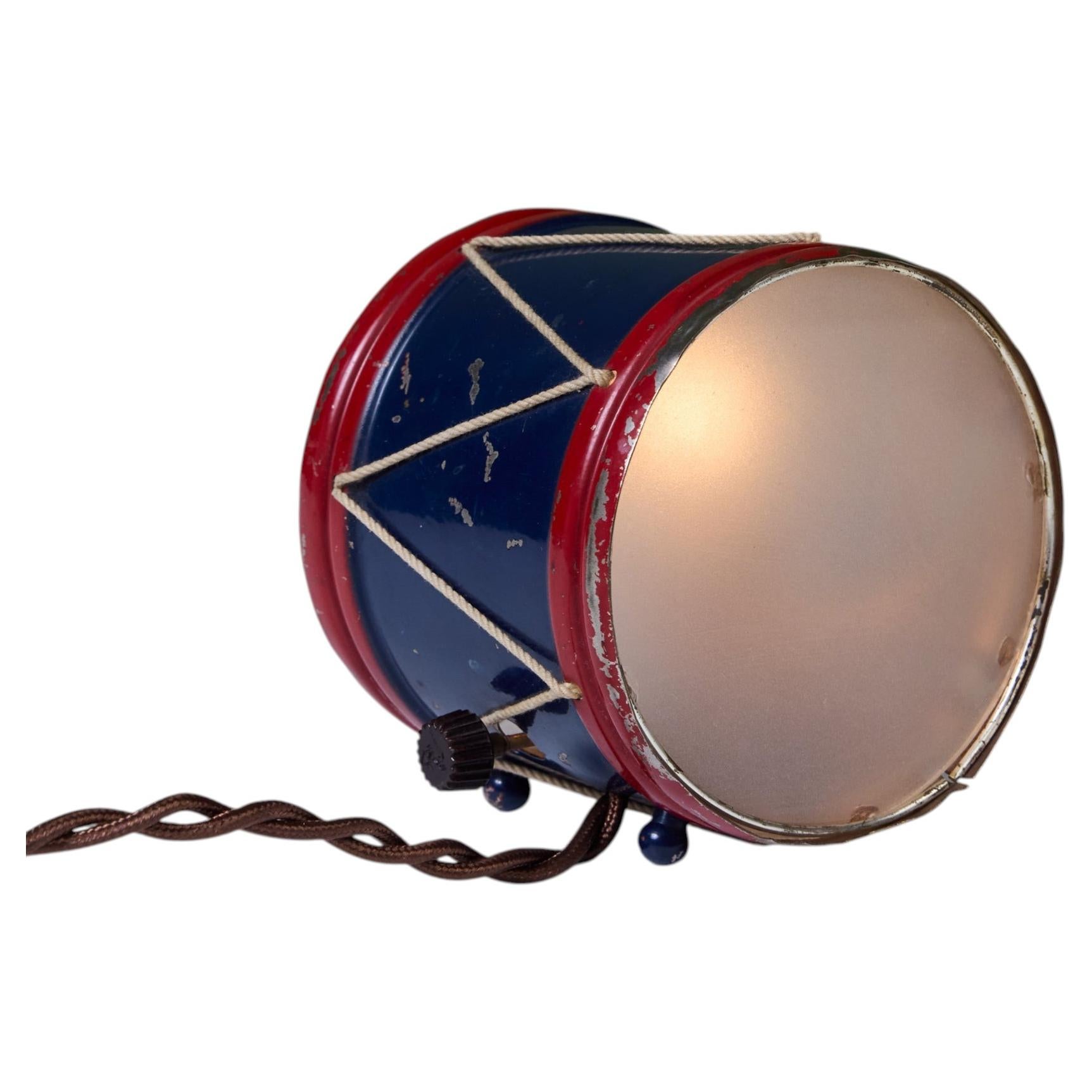 Petite Drum Lamp by Lurelle Guild, Enameled Metal, Art Deco, 1930s USA For Sale
