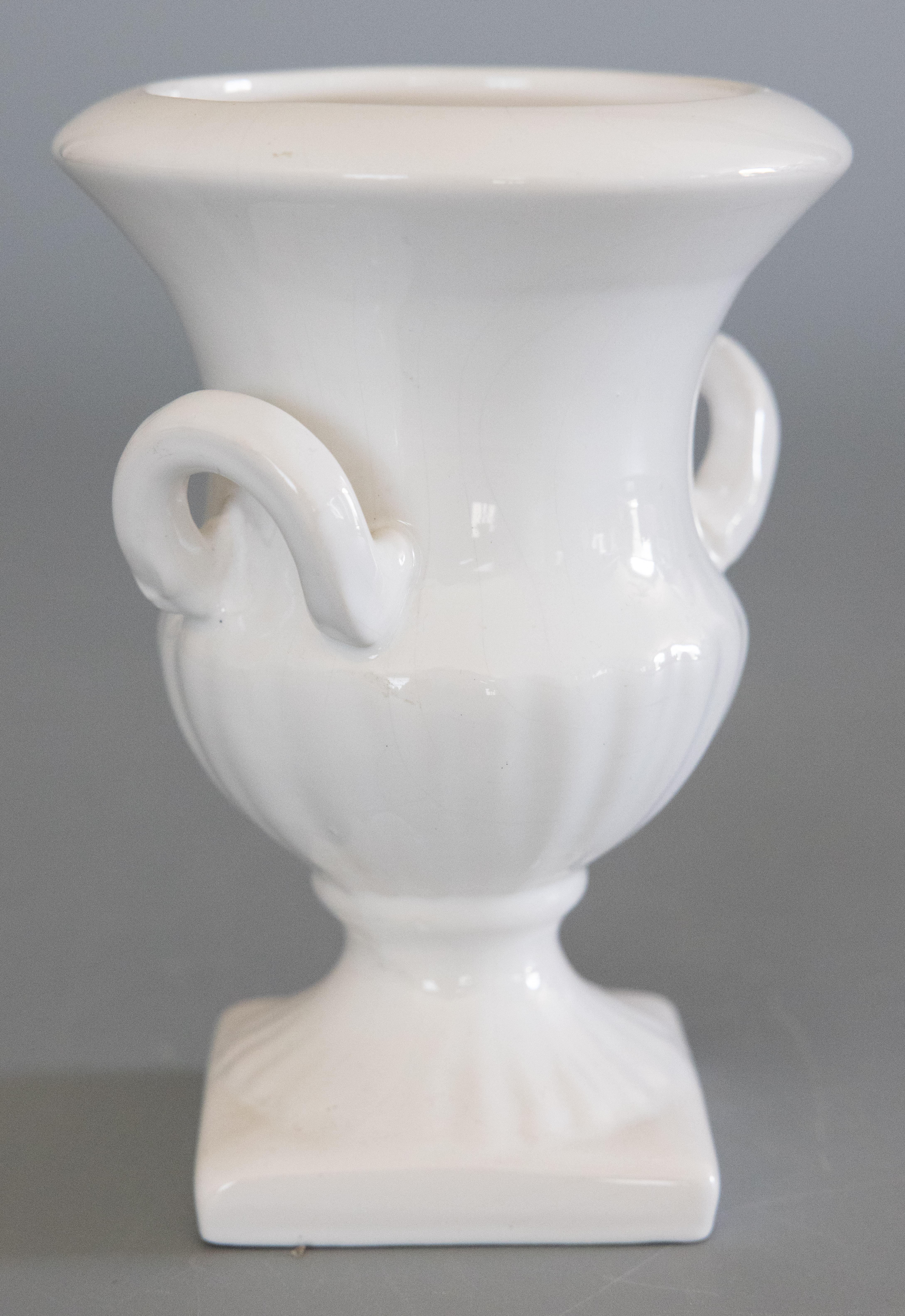 Petite Dutch Delft White Ironstone Urn Vase, circa 1950 In Good Condition For Sale In Pearland, TX