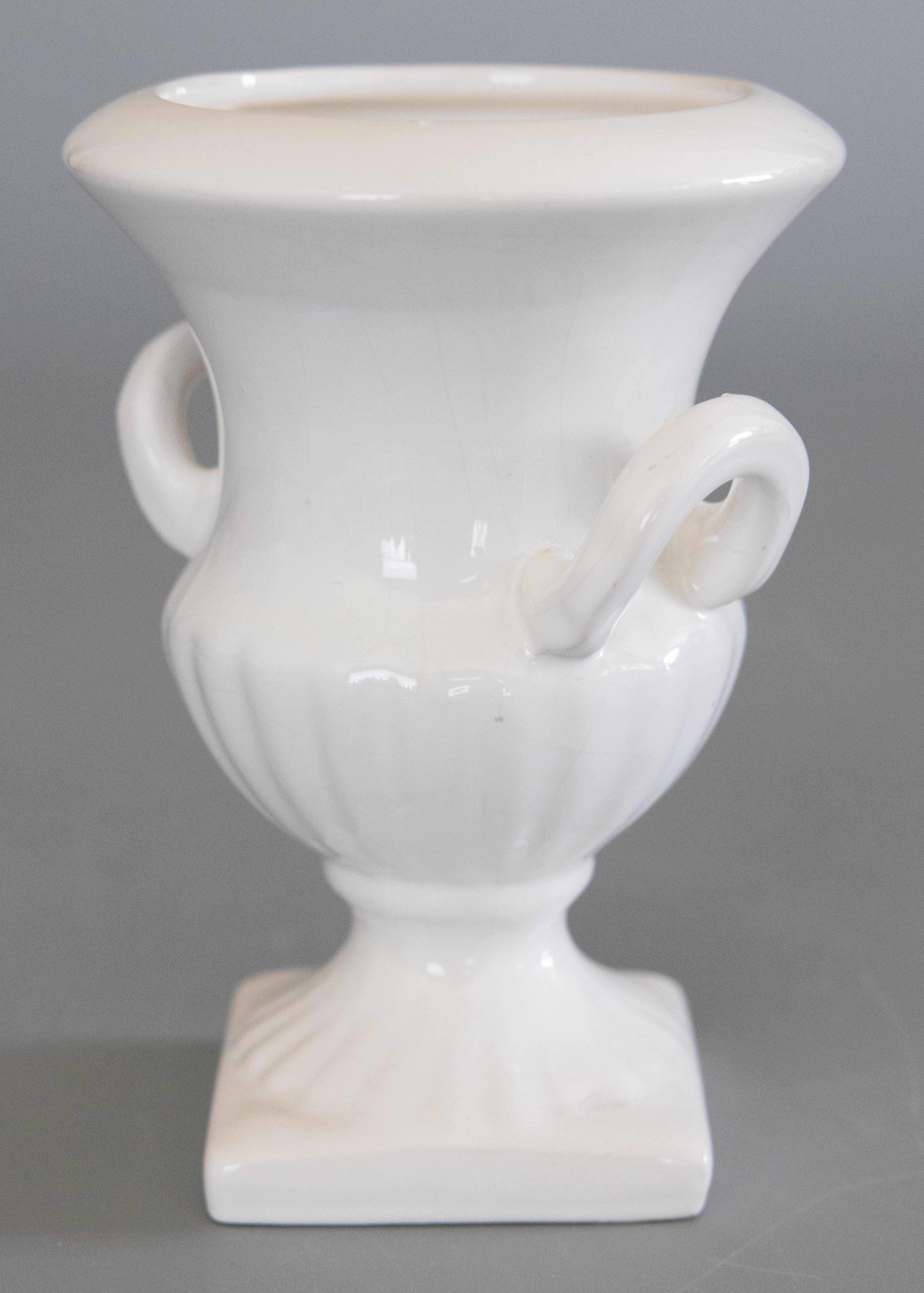 20th Century Petite Dutch Delft White Ironstone Urn Vase, circa 1950 For Sale