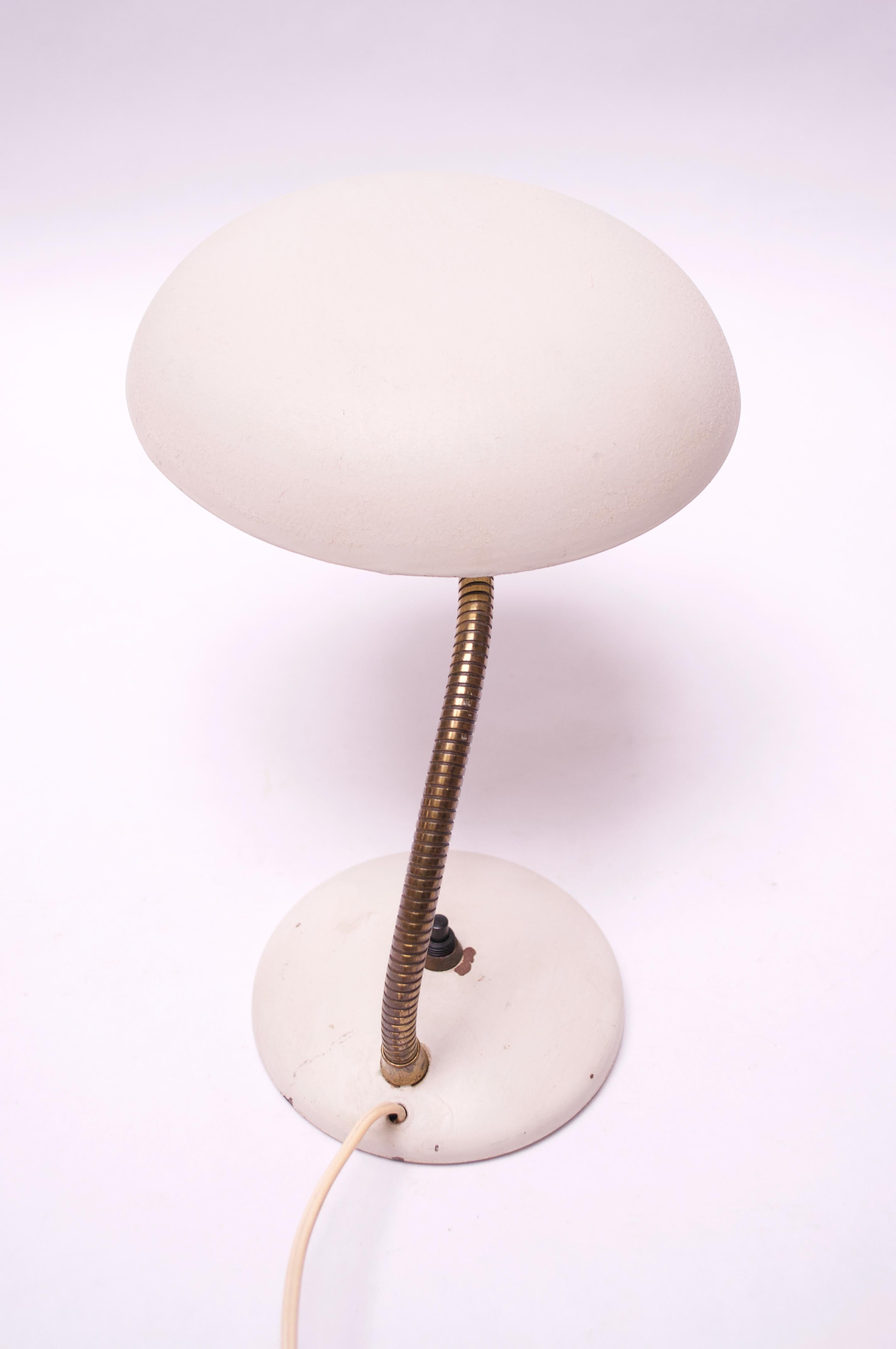 Petite Dutch Modern White Metal and Brass Gooseneck Table Lamp For Sale 5