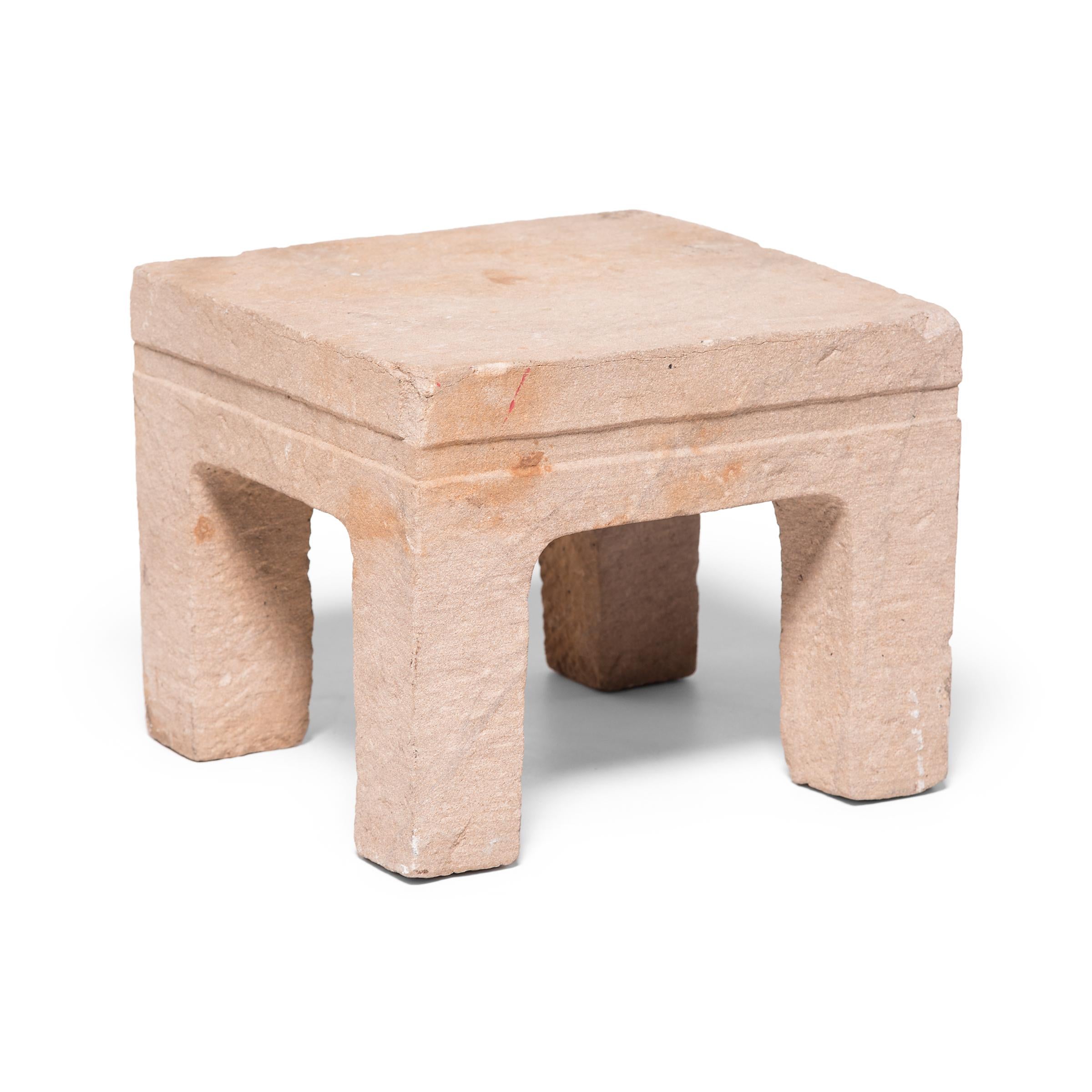 Hand-Carved Petite Chinese Limestone Fang Deng Stool