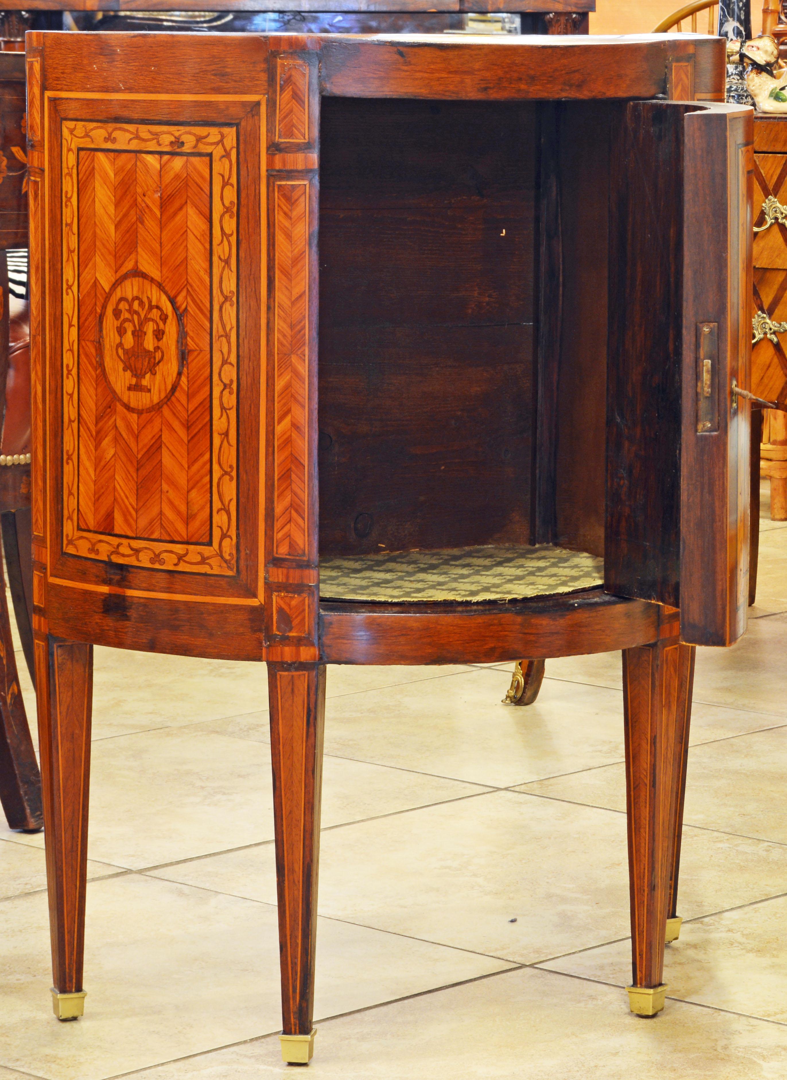 Petite Early 19th Century French Louis XVI Style Richly Inlaid Demi Lune Cabinet In Good Condition In Ft. Lauderdale, FL
