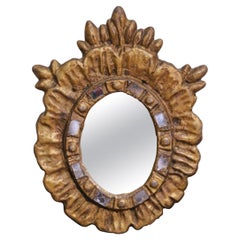Petit miroir à soleil en fer doré espagnol du début du 20e C. avec insertion de miroir