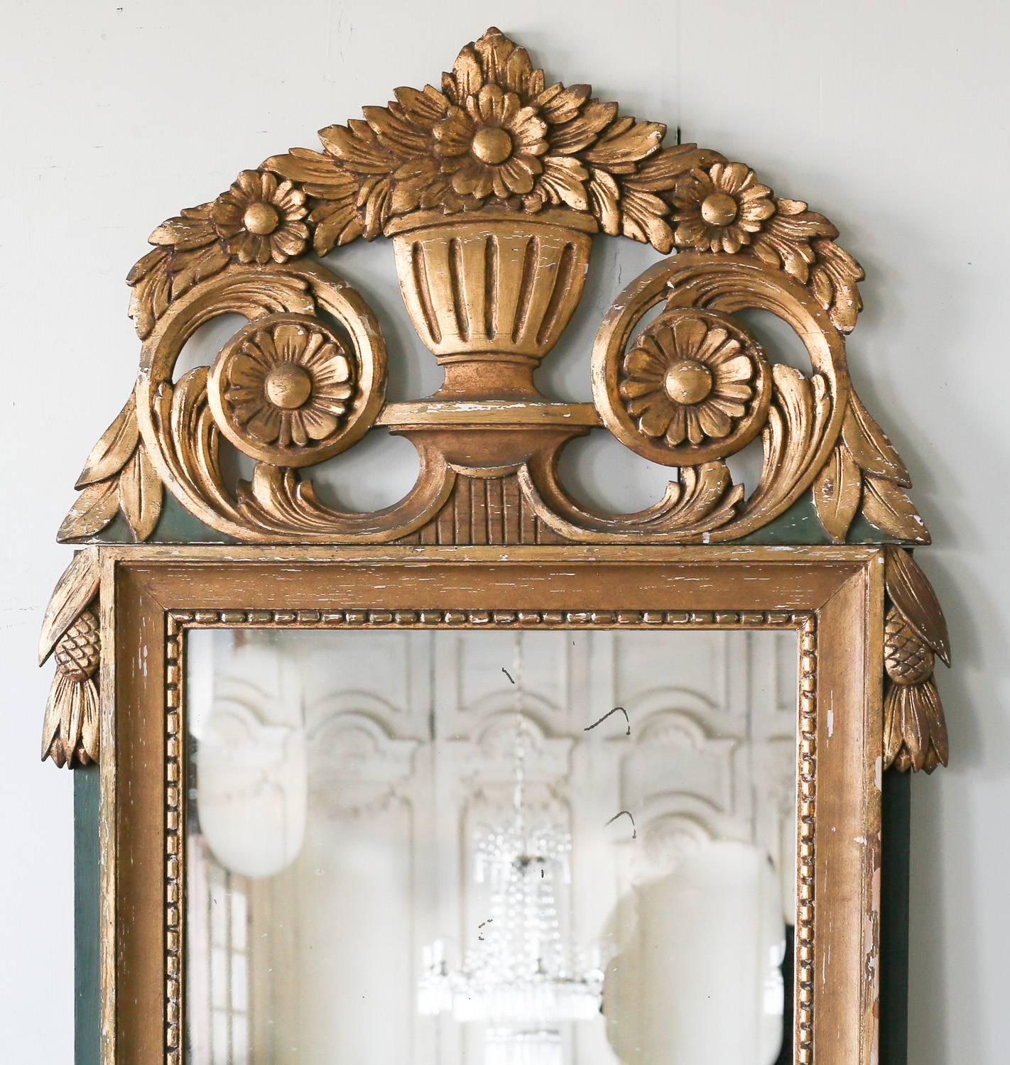 French Petite Early 20th Century Mirror with Crest For Sale
