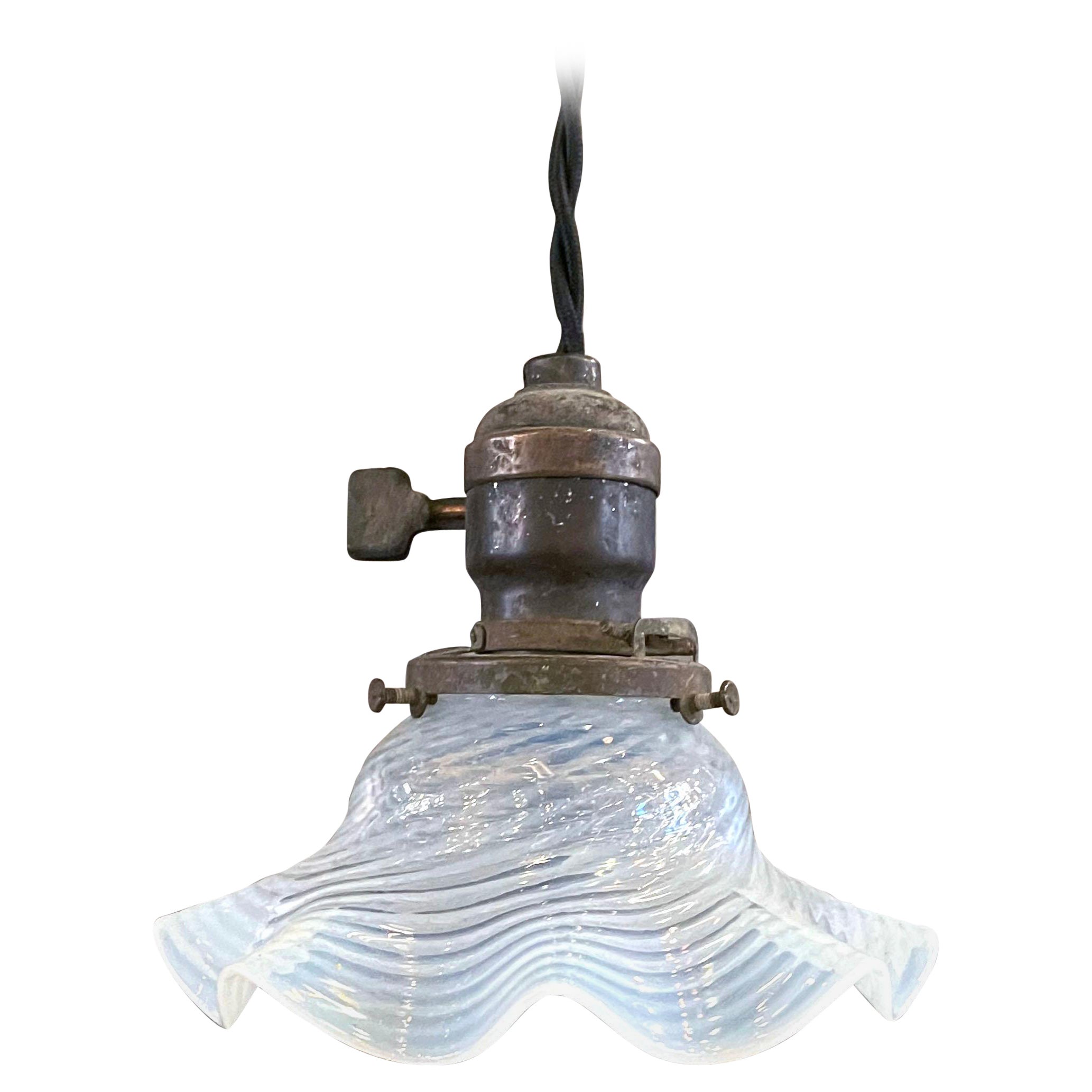 Petite Early 20th Century Opaline Ruffle and Brass Pendant