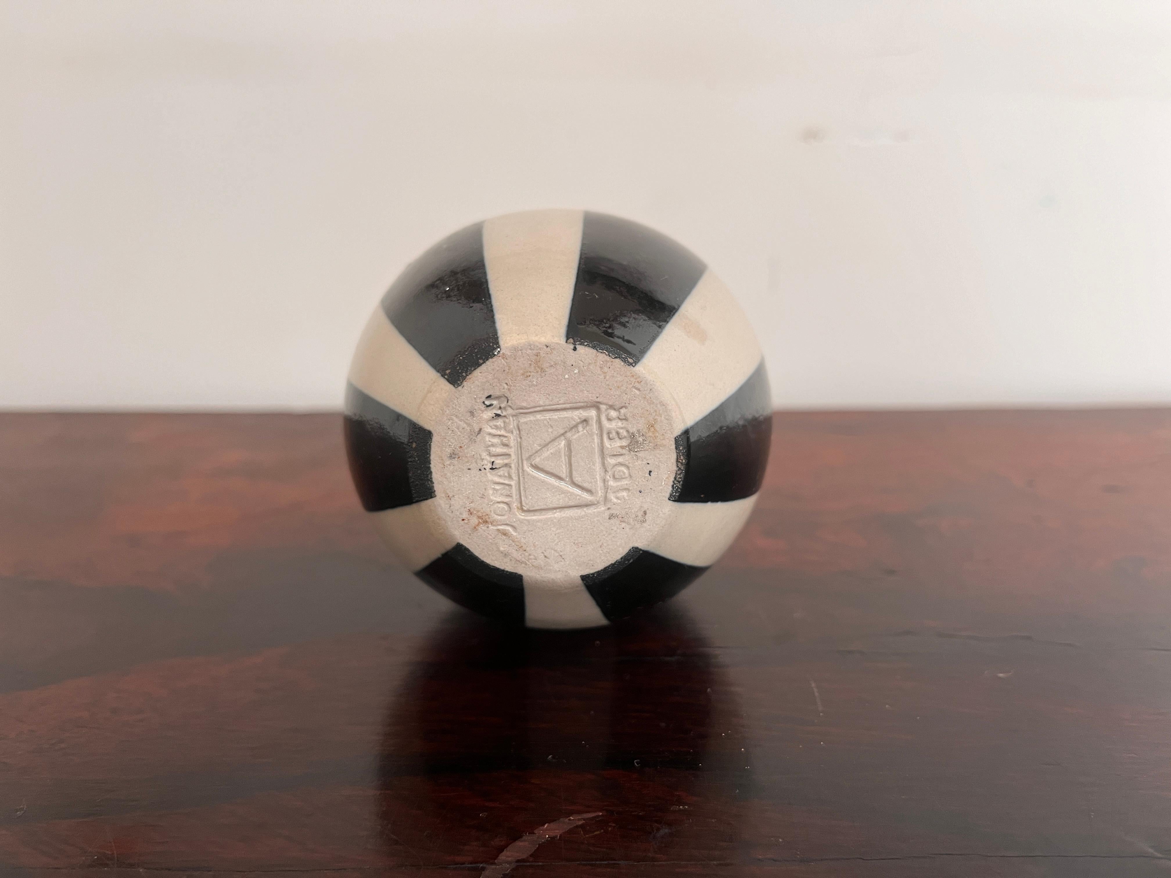American Petite Early Jonathan Adler Black & White Stripped Vase For Sale
