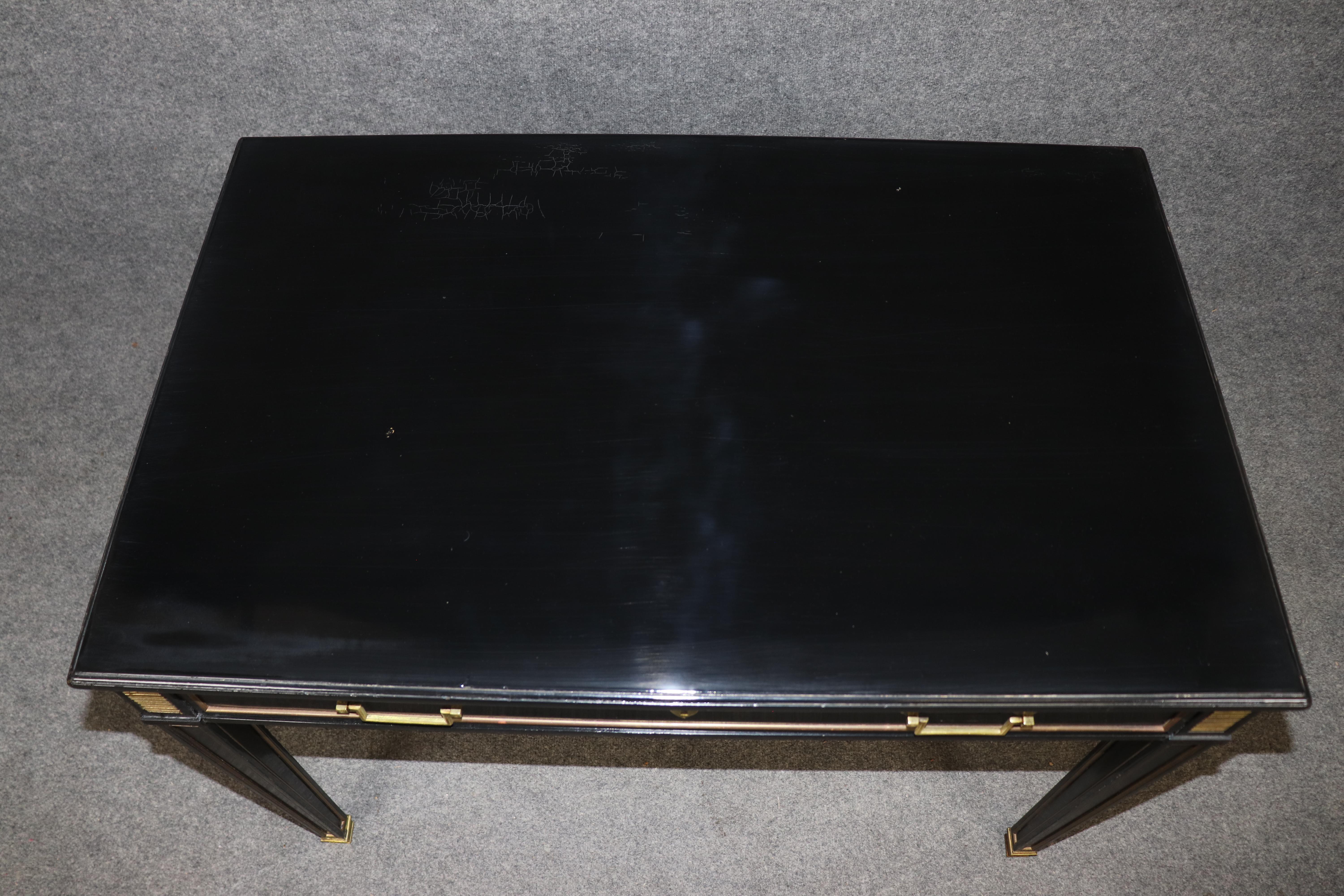 Brass Petite Ebonized Child Size or Ladies Writing Desk attributed to Maison Jansen For Sale