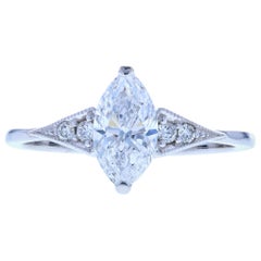 Petite Edwardian Marquise Diamond Engagement Ring with Milgrain