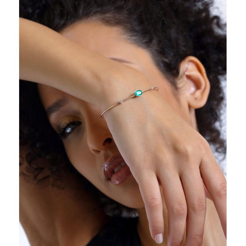 Round Cut Emerald And Diamond Rose Gold Bangle For Sale