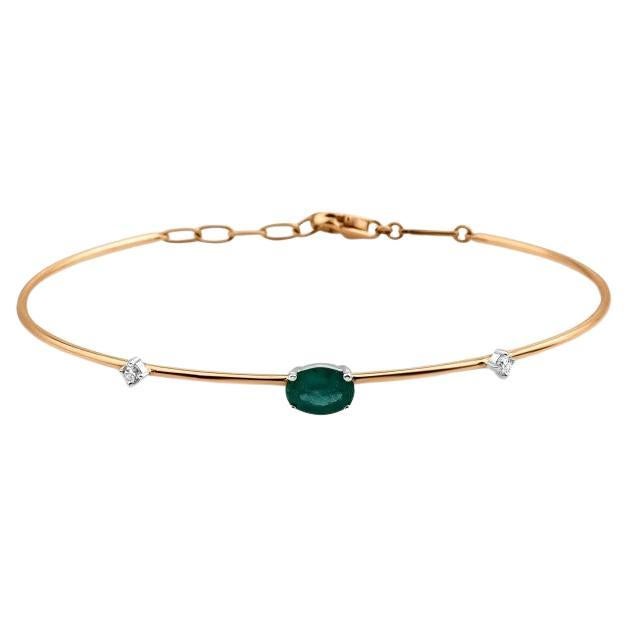 Emerald And Diamond Rose Gold Bangle For Sale