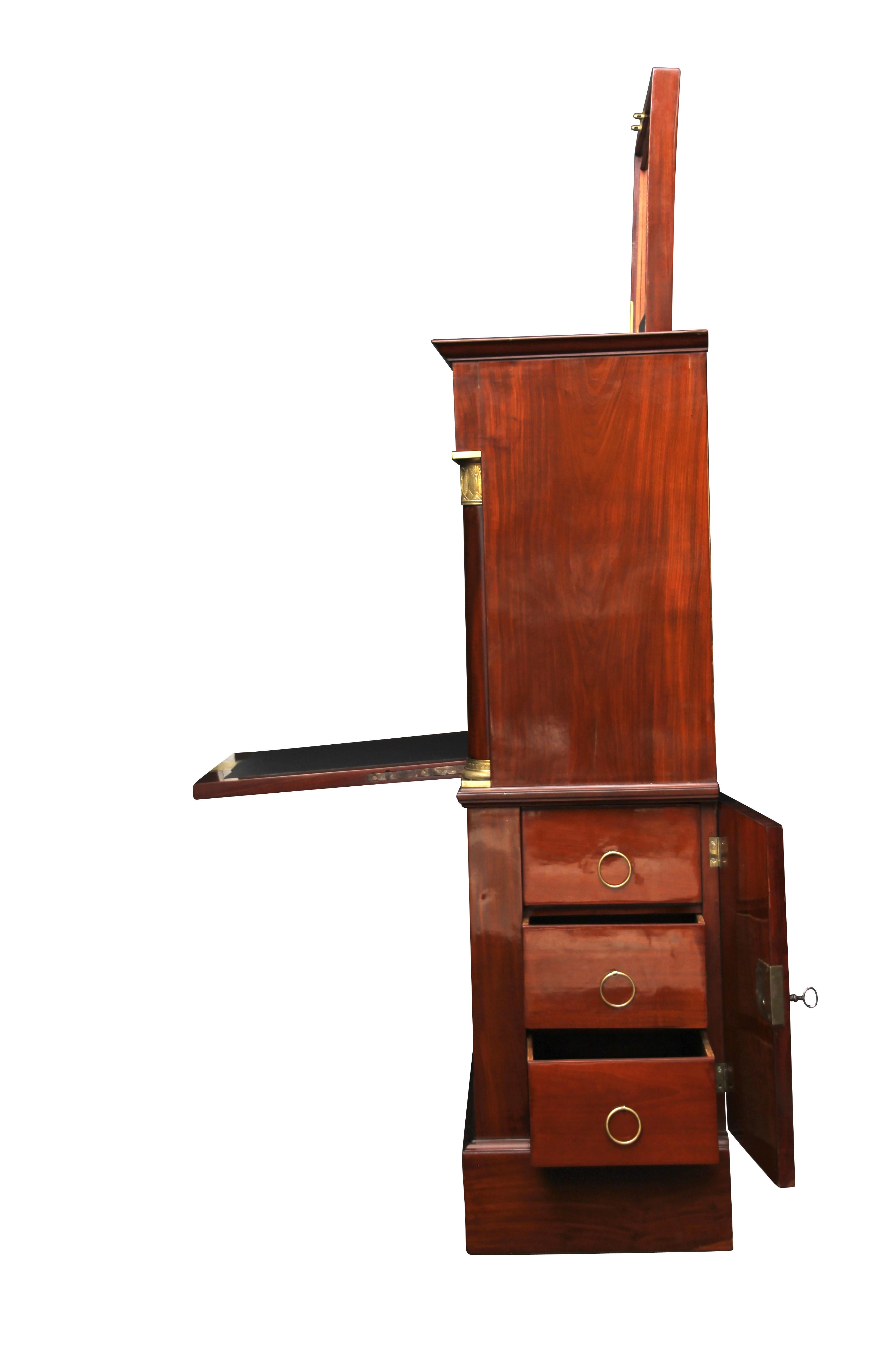 Early 19th Century Rare Empire Secretaire with Side Drawers, Mahogany, Bronzes, France circa 1810.