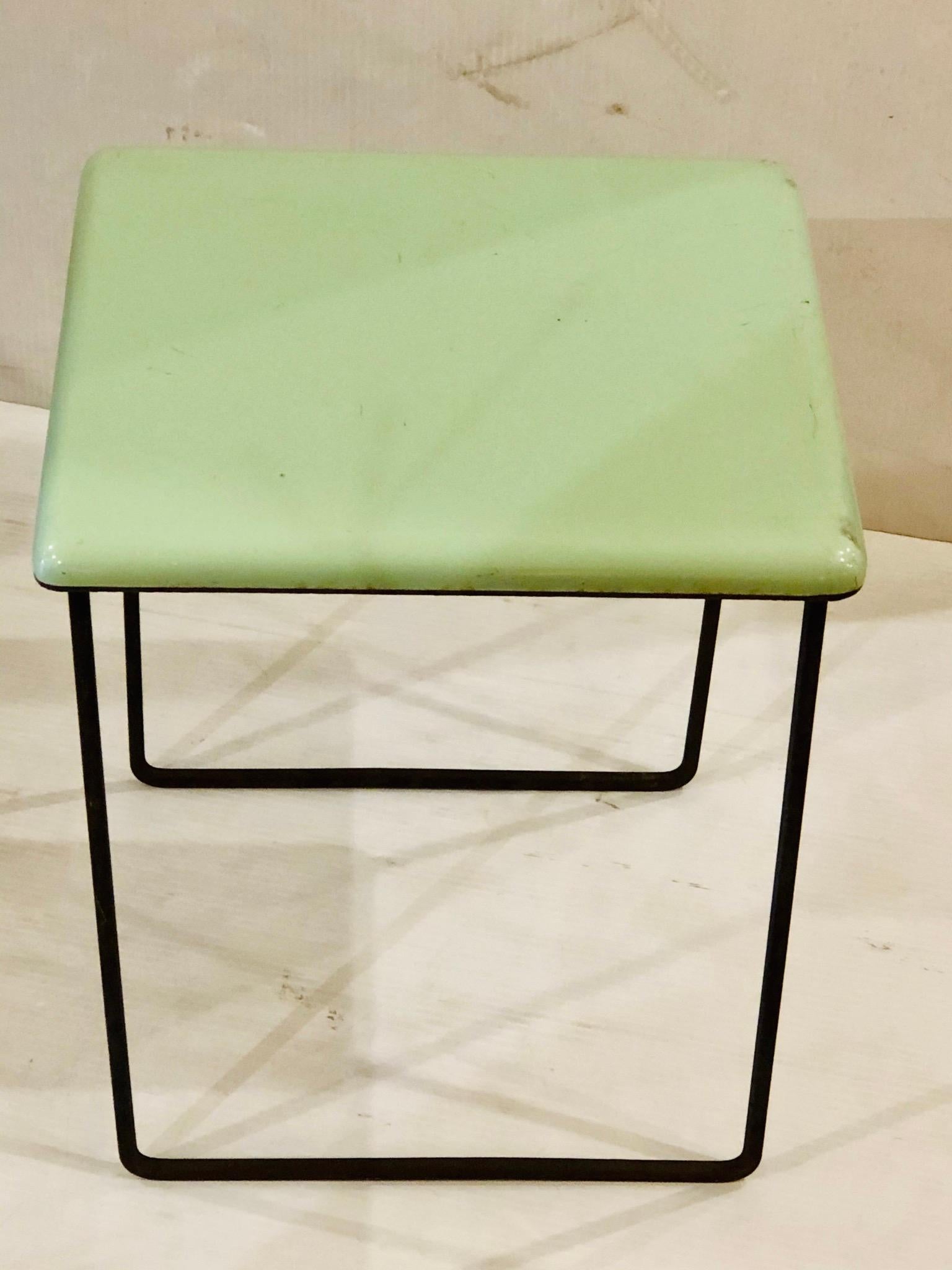 Mid-Century Modern Petite Enameled Top Atomic Age Table with Iron Base