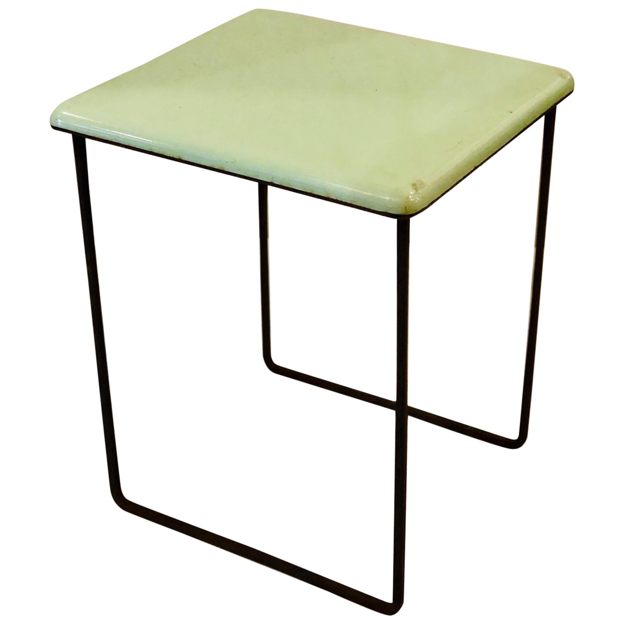 Petite Enameled Top Atomic Age Table with Iron Base