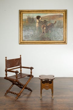 Petite English 1880s Oak Table with Twisted Legs, Gilt Claw and Glass Ball Feet