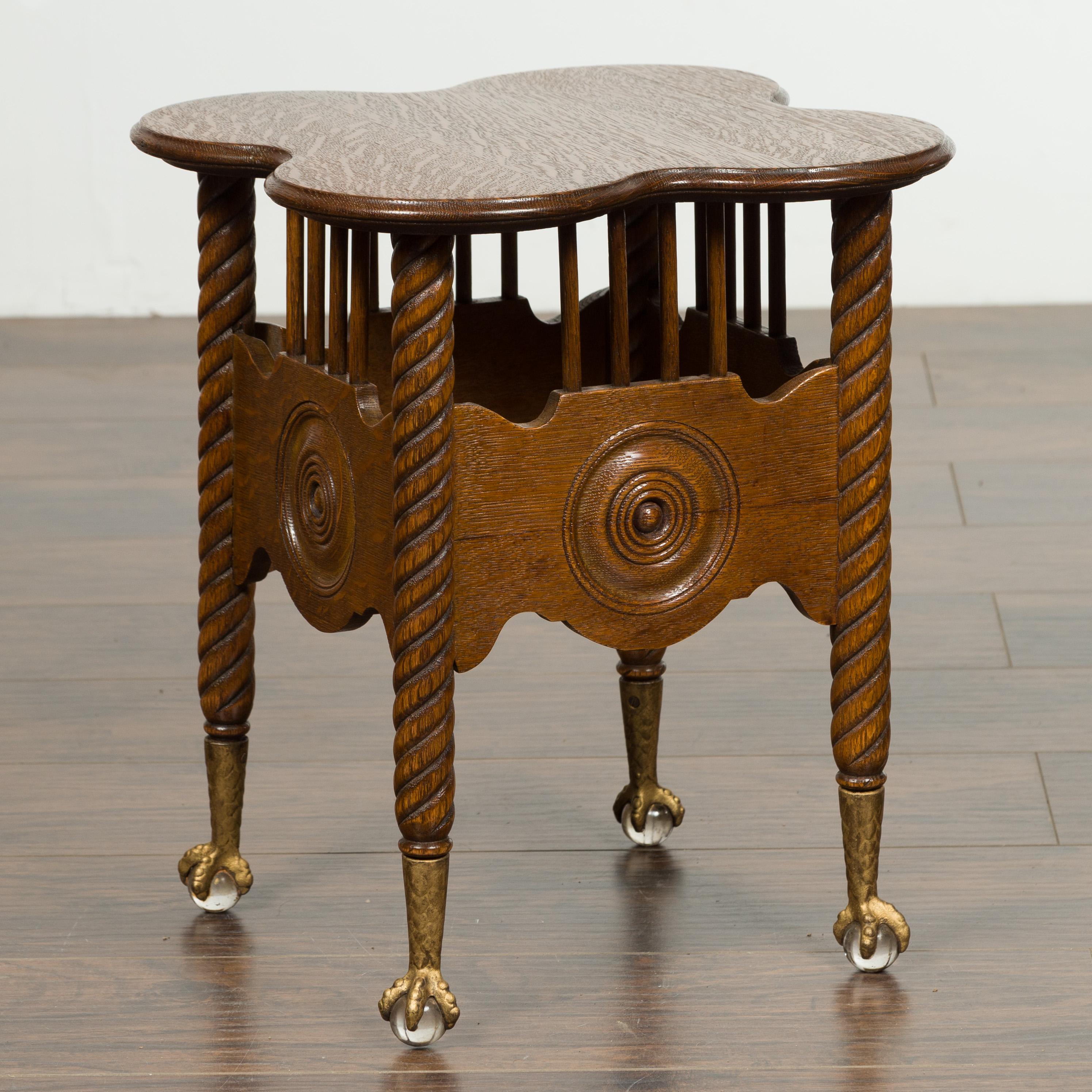 antique table with glass ball feet