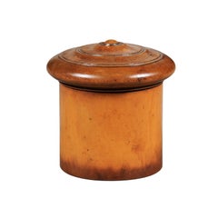Petite English 19th Century Wooden Box with Concentric Lid and Cylindrical Body