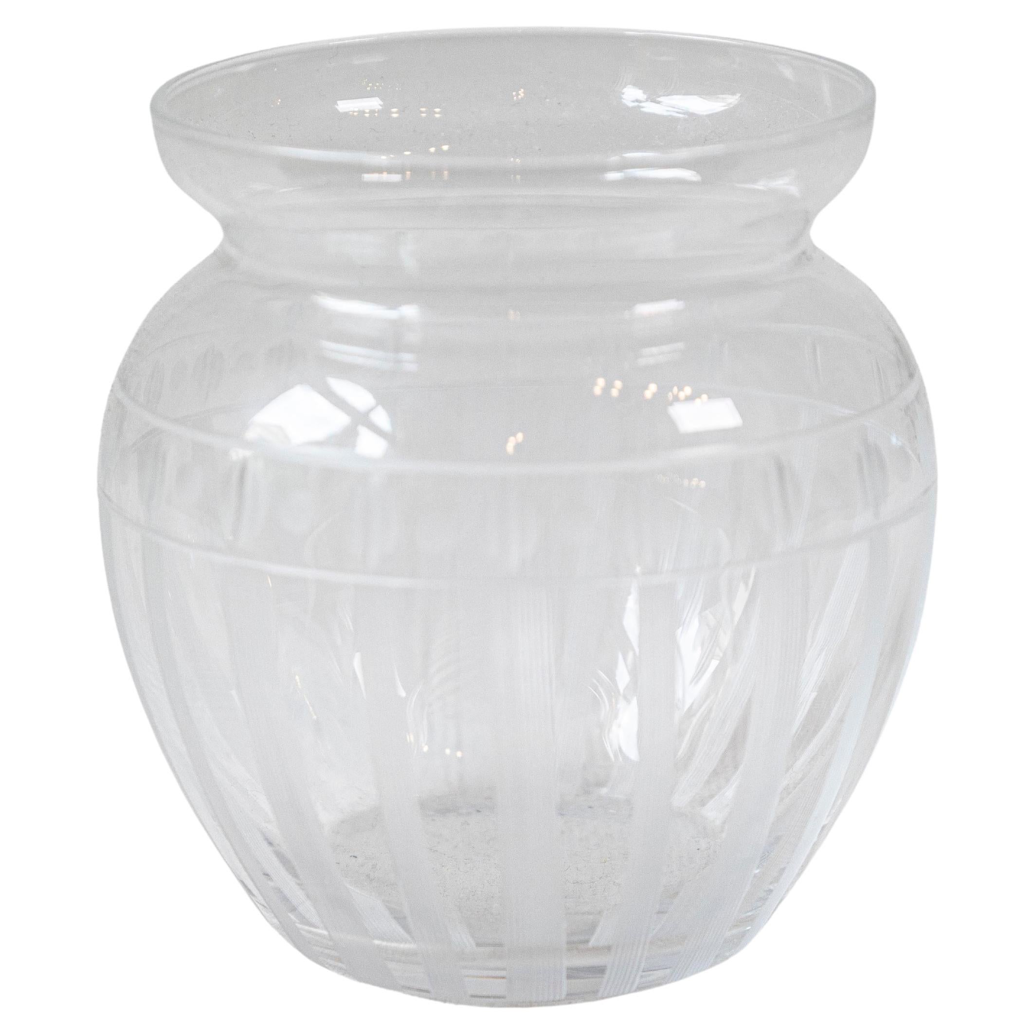 Petite English 20th Century Glass Bulbous Container with Etched Motifs