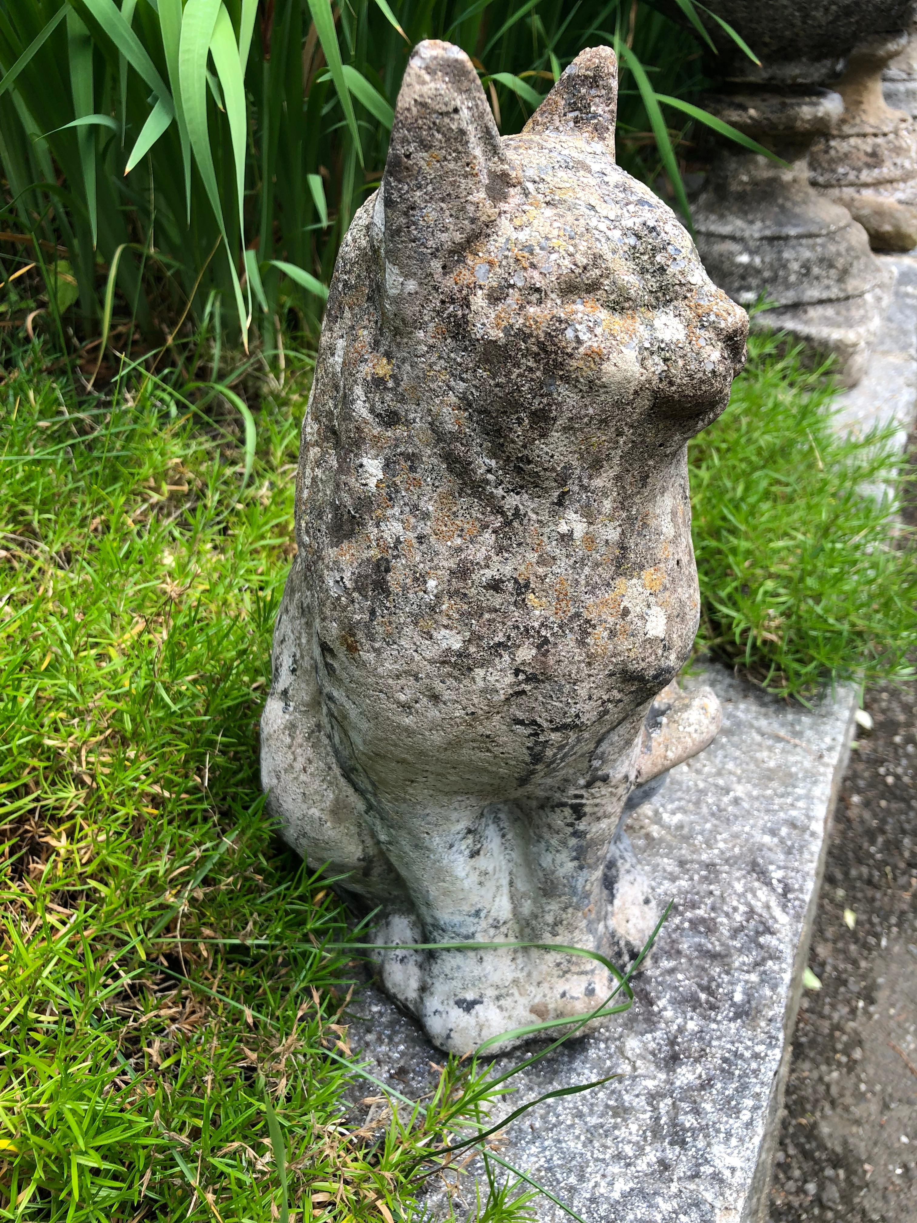 This little cutie is superbly weathered with loads of lichen and a bit of moss. Its facial expression is truly sweet and even though it has a weathered chip to one ear, it would make a stunning addition to your collection of garden animals, inside