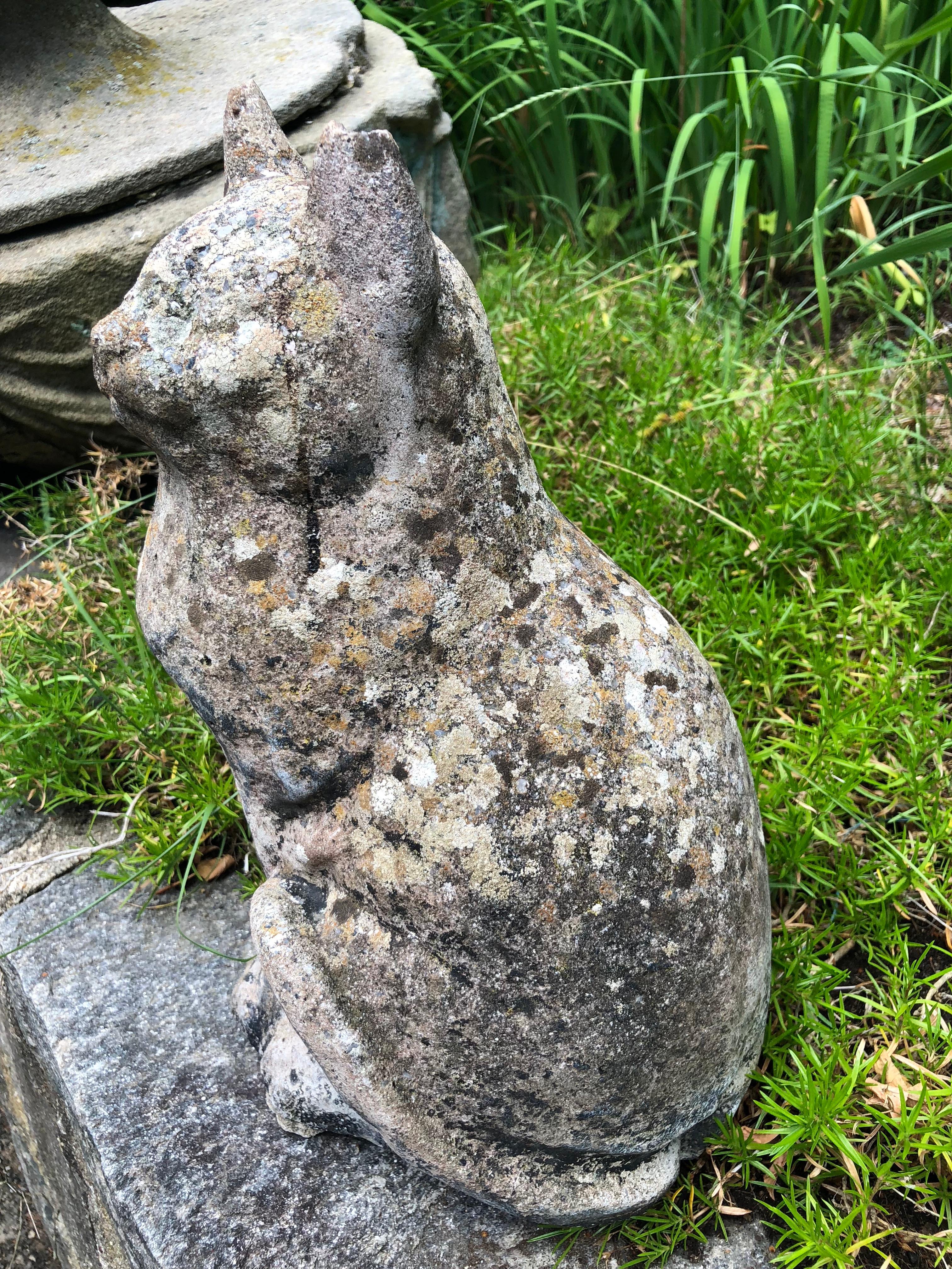 Petite English Cast Stone Statue of a Cat In Good Condition In Woodbury, CT