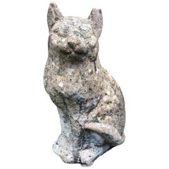 Petite English Cast Stone Statue of a Cat