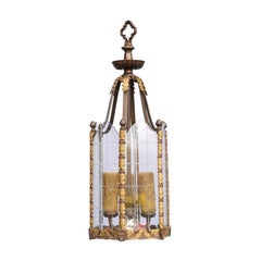 Petite English Edwardian Gothic Revival Bronze Lantern with Glass Panels, 1900s