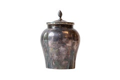 Petite English Electroplated Nickel on Silver Lidded Container with Flame Finial
