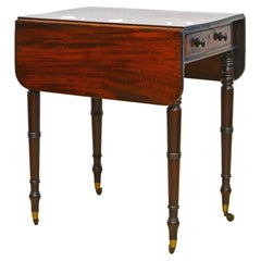 Petite English Mahogany One Drawer Pembroke Table with Turned Legs, Circa 1840