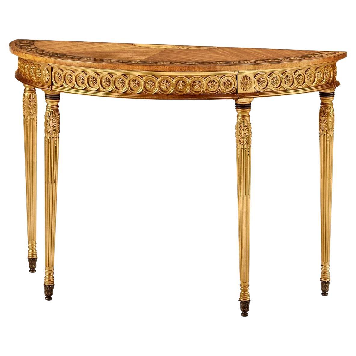 Petite English Neoclassical Giltwood Demi-Lune Console