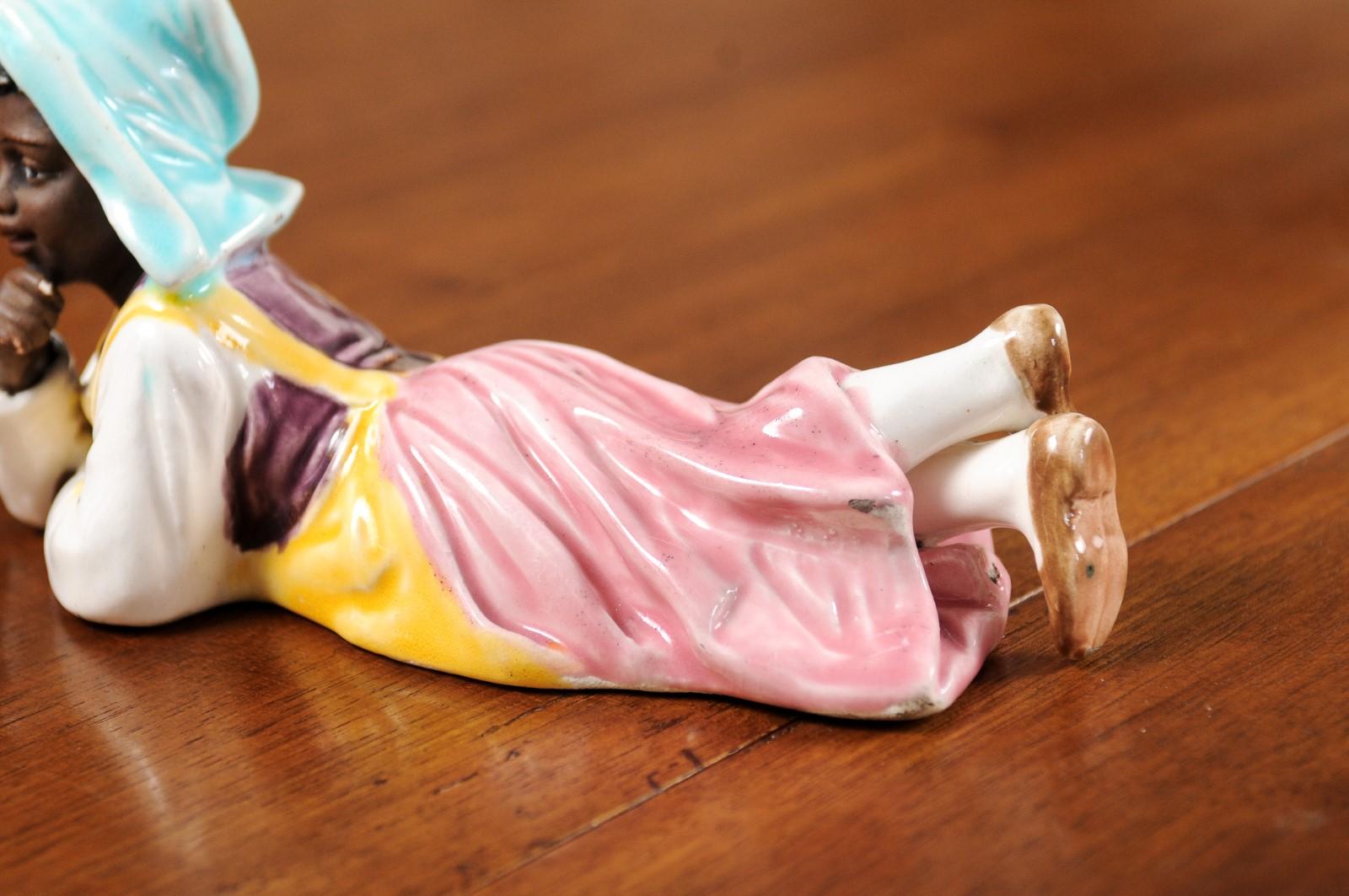 Petite English Porcelain Figurine Depicting a Young Girl Laying on the Ground For Sale 8