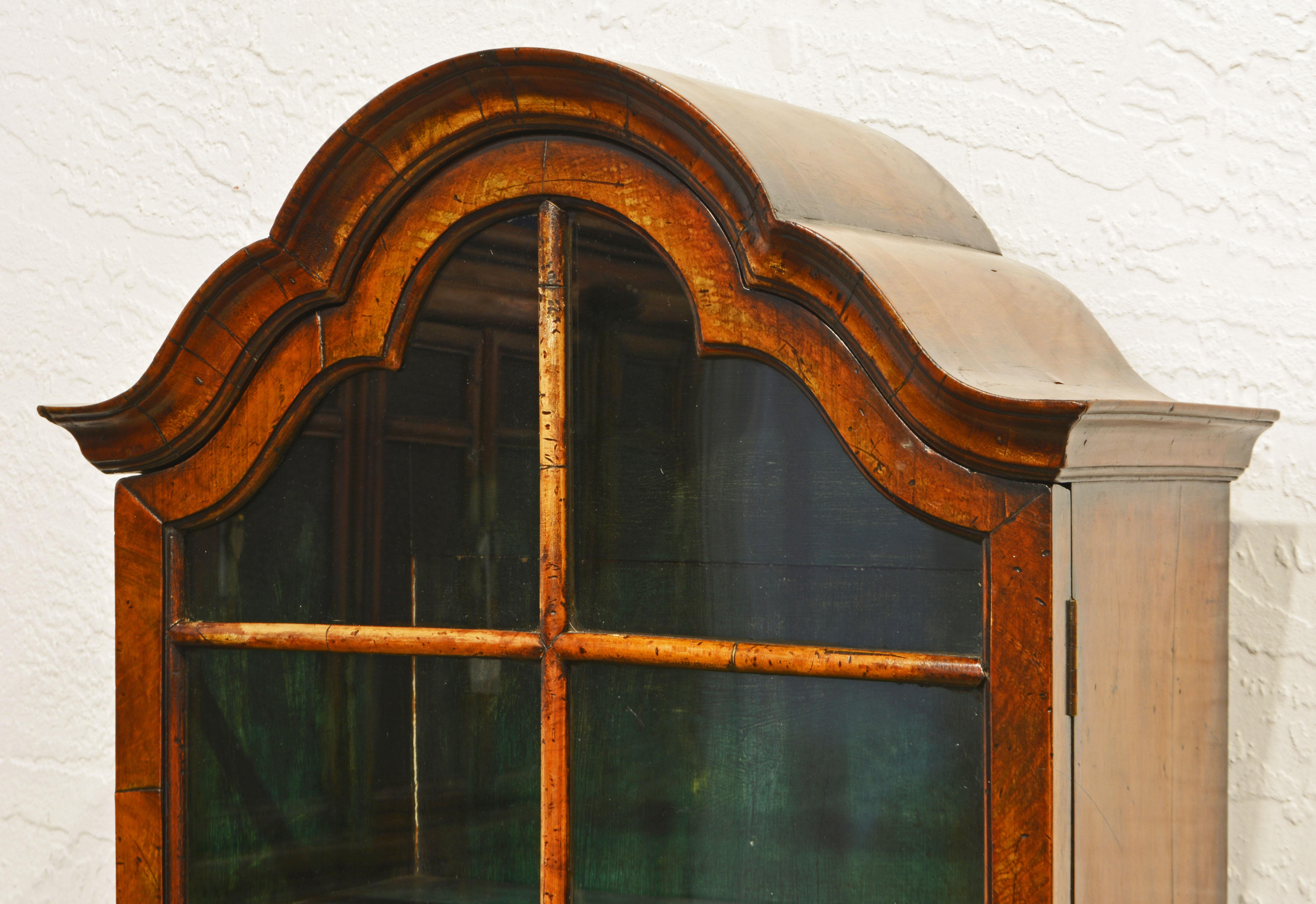 Petite English Queen Anne Style Burled Walnut Display/Curio Cabinet, Late 19th C 5