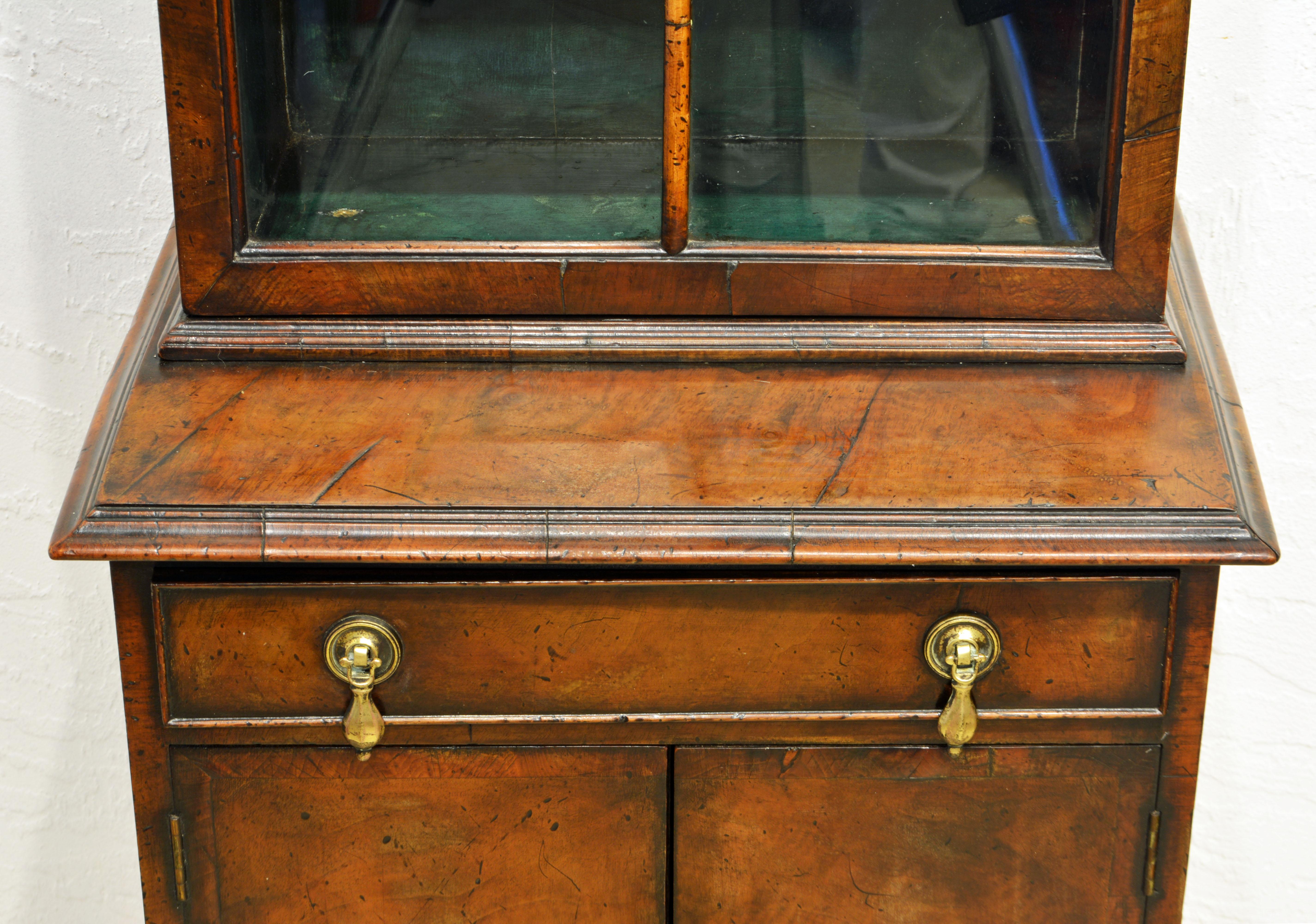 Petite English Queen Anne Style Burled Walnut Display/Curio Cabinet, Late 19th C 7