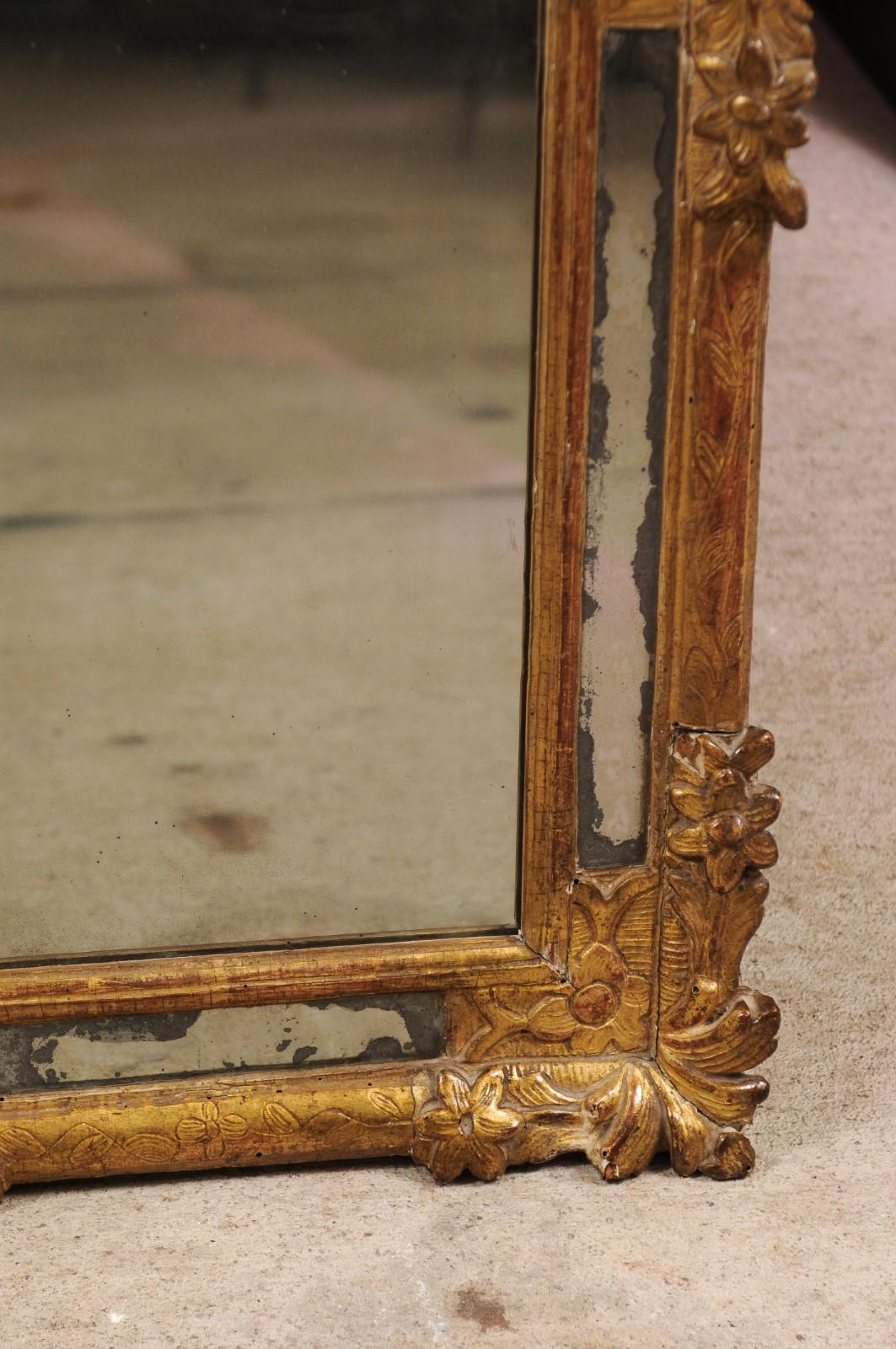 19th Century Petite English Regency Hand Carved Giltwood Parclose Mirror with Mercury Glass