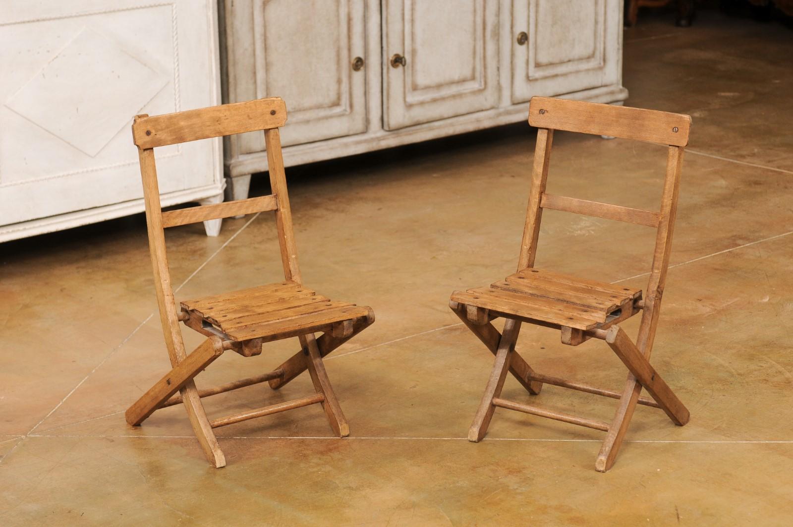 Petite English Rustic Wooden Children's Folding Chairs, Sold Individually For Sale 6