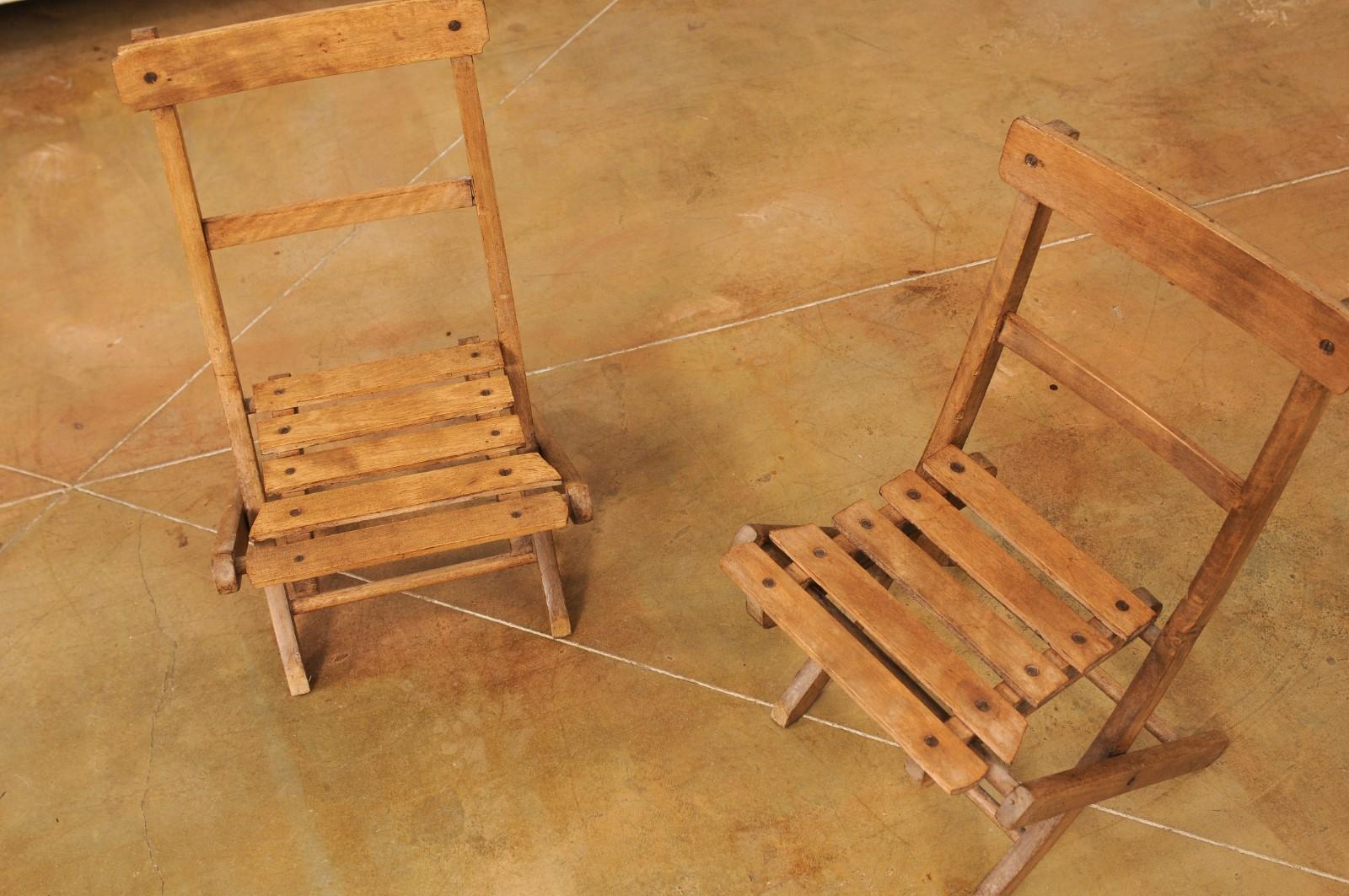 Petite English Rustic Wooden Children's Folding Chairs, Sold Individually For Sale 7