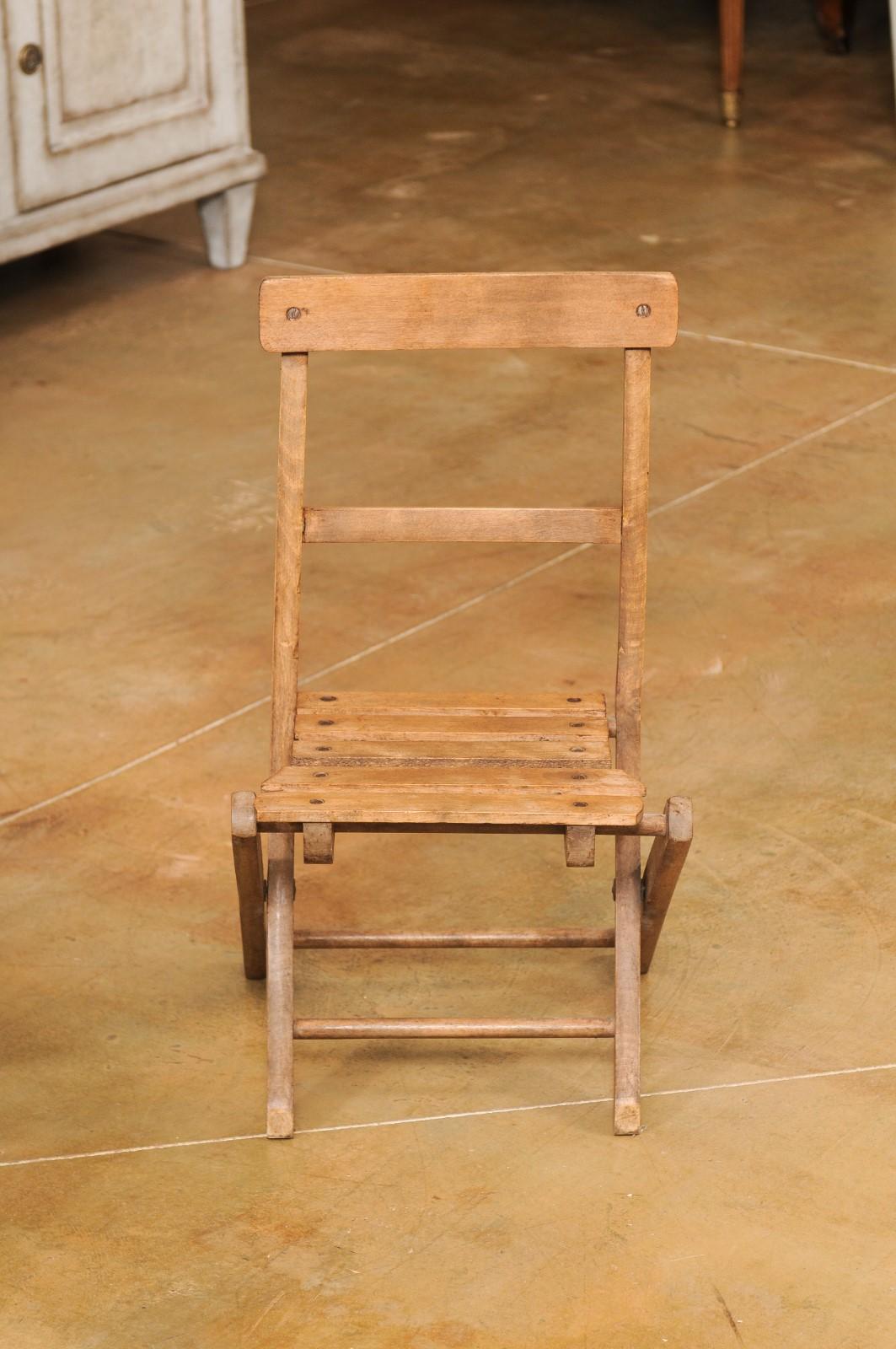 Petite English Rustic Wooden Children's Folding Chairs, Sold Individually For Sale 1