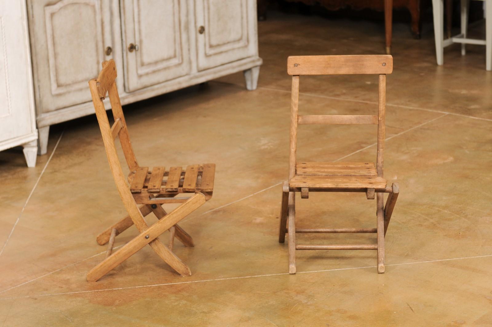 Petite English Rustic Wooden Children's Folding Chairs, Sold Individually For Sale 2
