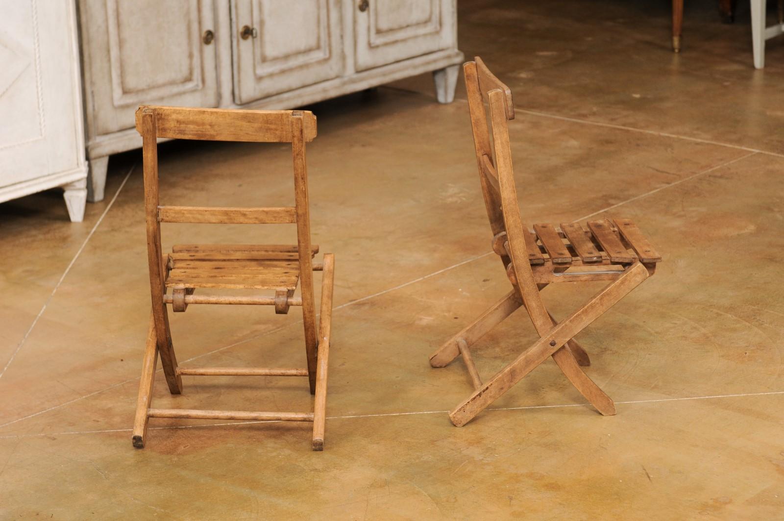 Petite English Rustic Wooden Children's Folding Chairs, Sold Individually For Sale 3